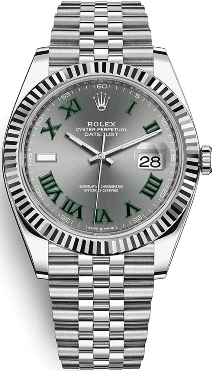 Rolex Datejust 41/ Two-Tone 18k White Gold & Steel/ Grey Slate Wimbledon Green Dial/ Fluted Bezel/ Jubilee Bracelet (Ref# 126334)