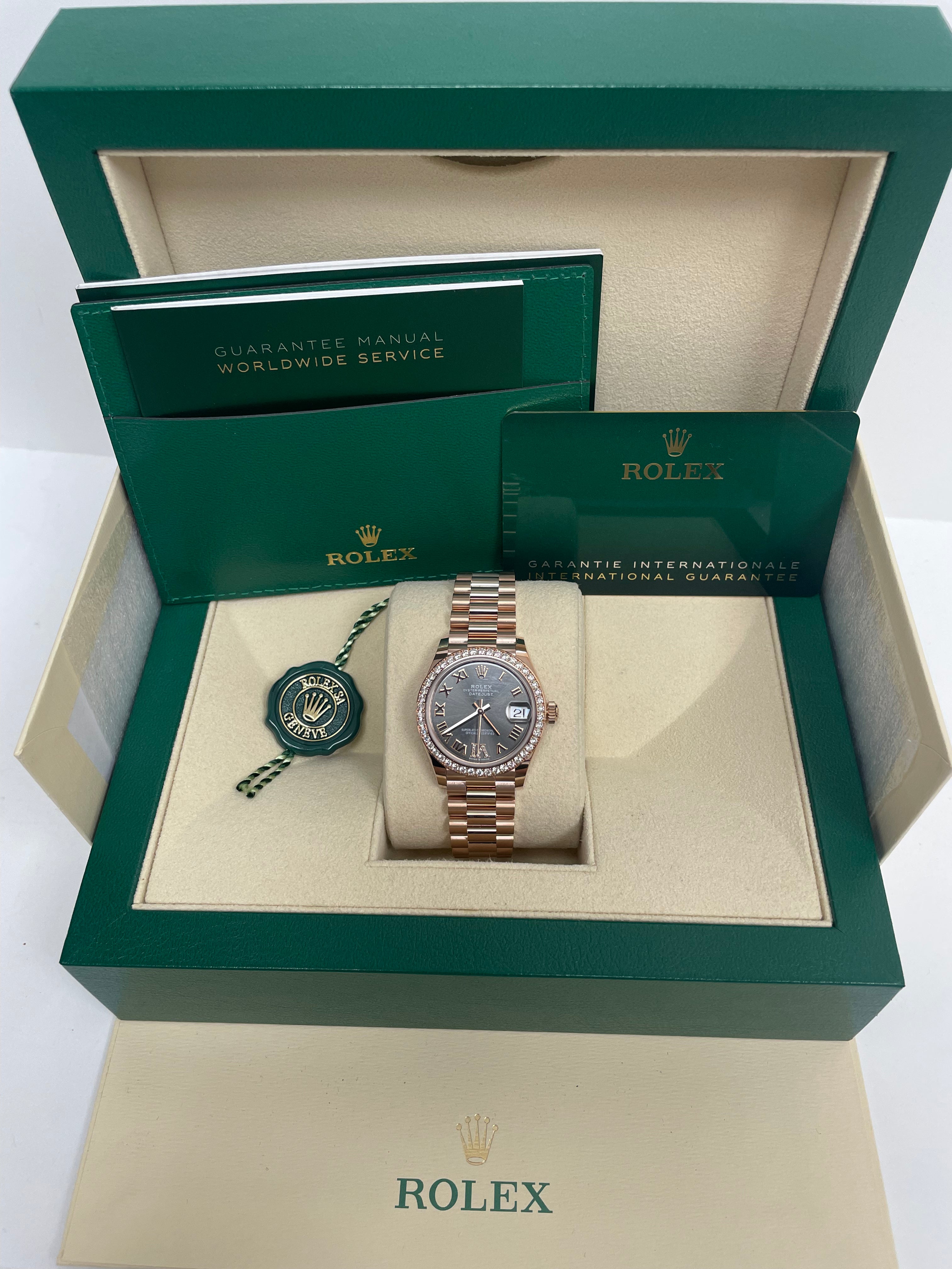 Rolex Everose Gold Datejust 31 Watch - Diamond Bezel - Rhodium Diamond Six Dial - President Bracelet (Reference # 278285RBR)