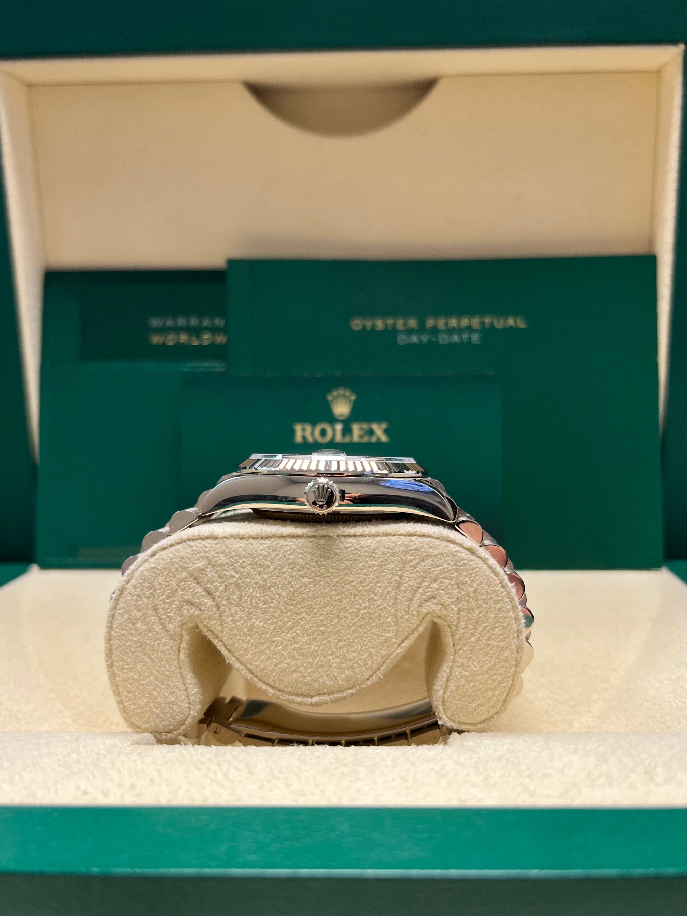 Rolex White Gold Day-Date 36 Watch - Fluted Bezel - Blue Ombre�� Diamond Dial - President Bracelet (Ref # 128239)