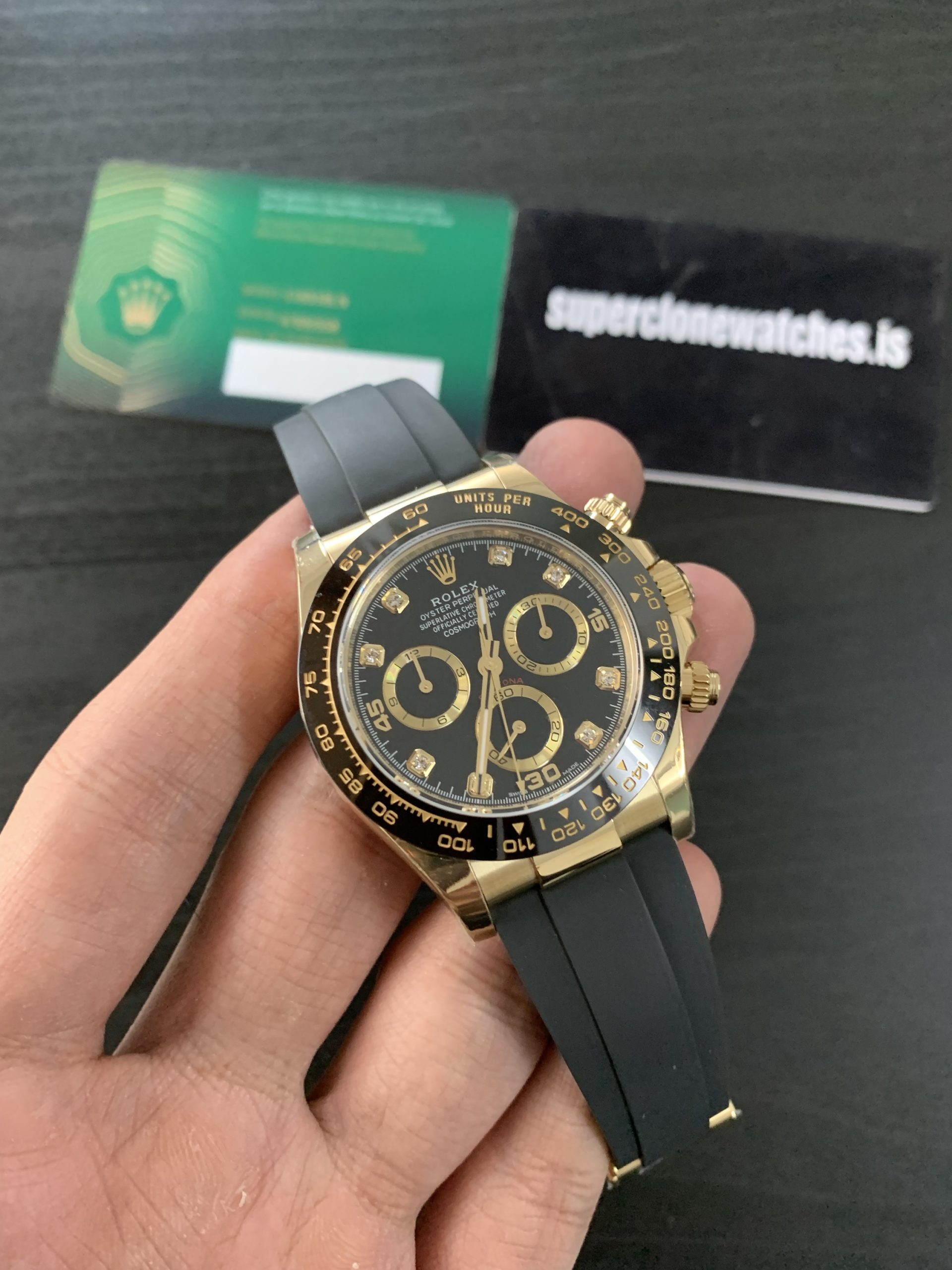 Rolex Cosmograph Daytona Oysterflex Yellow Gold Black Diamond Dial