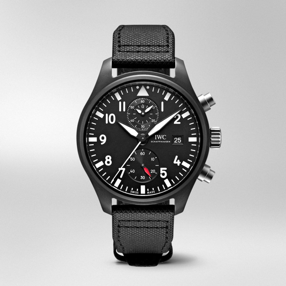 IWC Schaffhausen IW389001 Pilot's Watch Chronograph Top Gun Black Arabic Ceramic Black Leather 44mm Automatic- IW389001