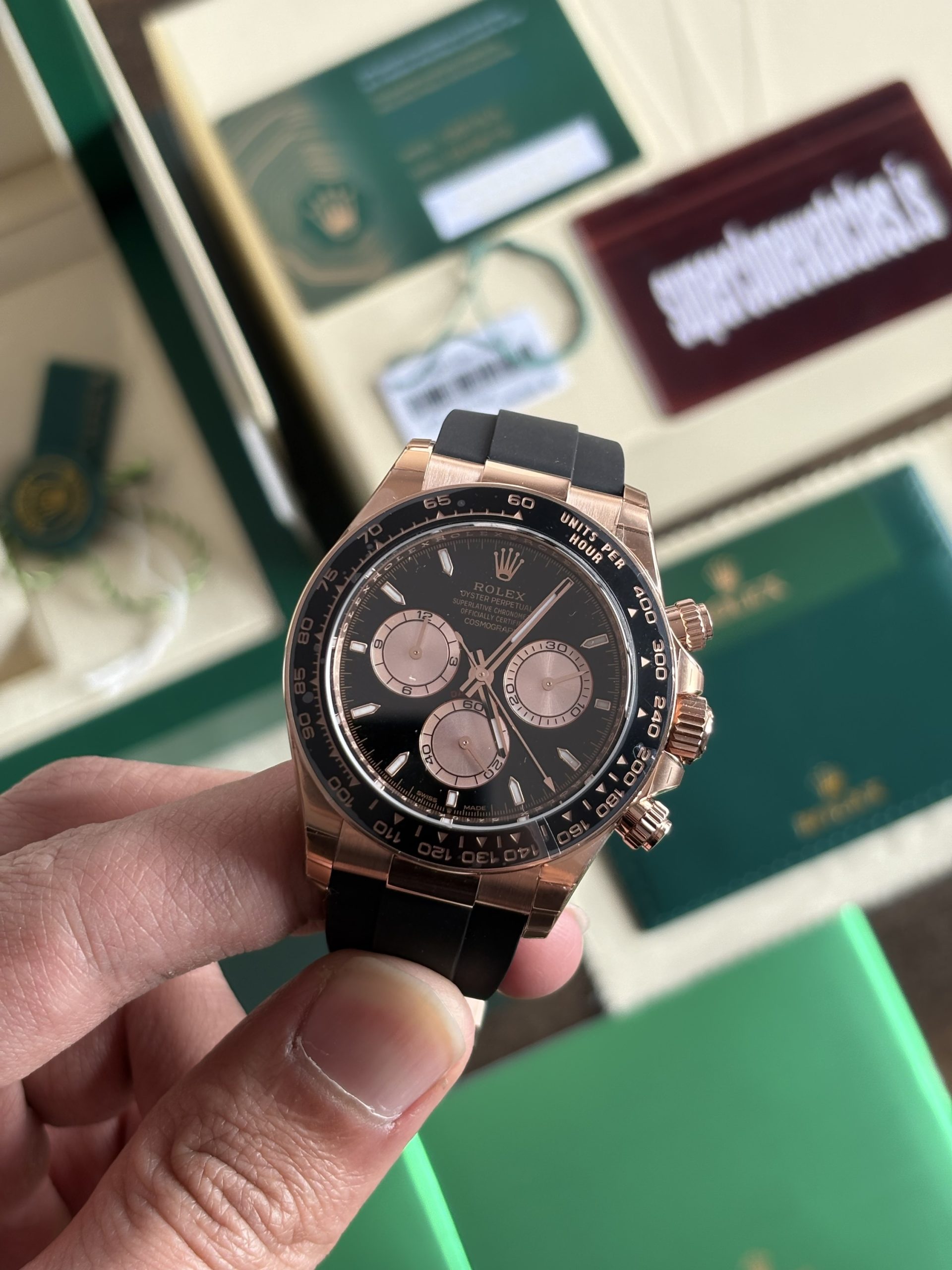 Rolex Daytona Rose Gold Oysterflex Black Dial Best Super clone