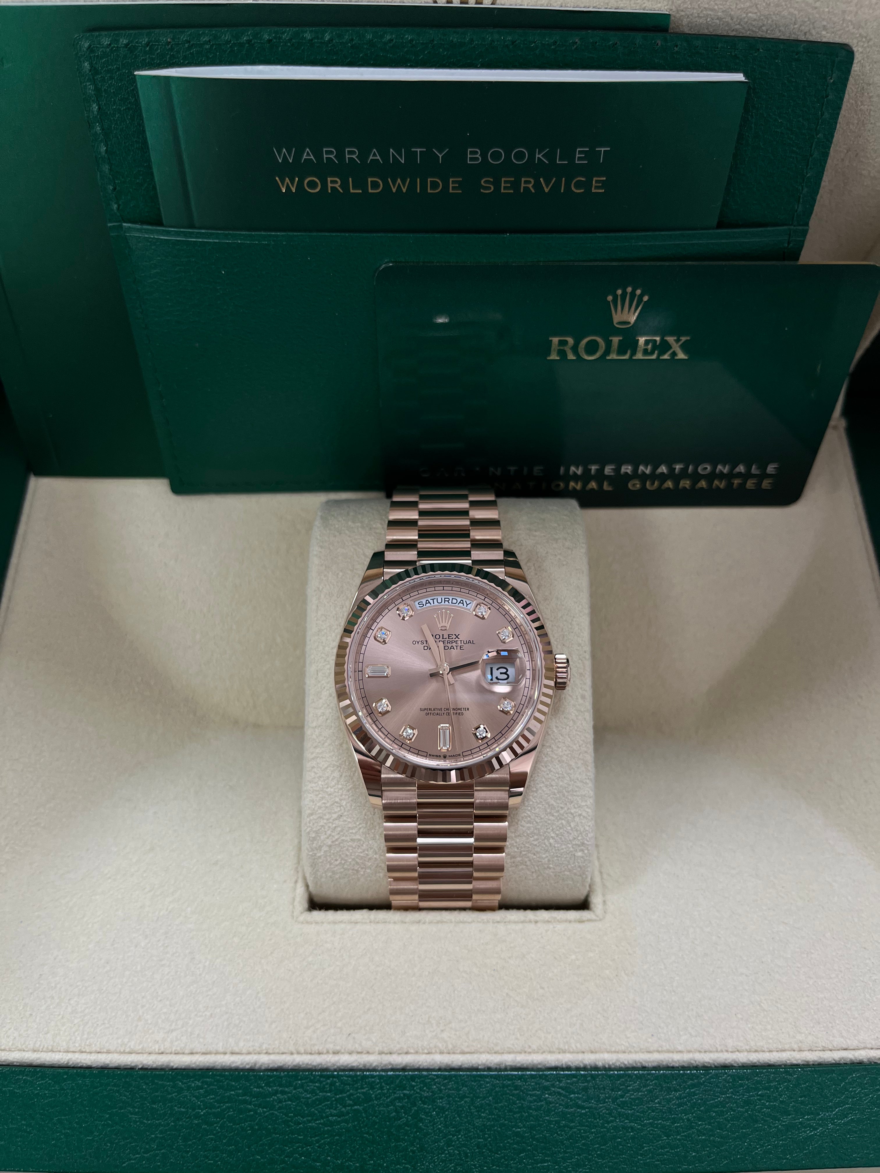 Rolex Day-Date 36 Everose Gold Day-Date 36 Watch - Fluted Bezel - Ros�� Diamond Dial - President 128235