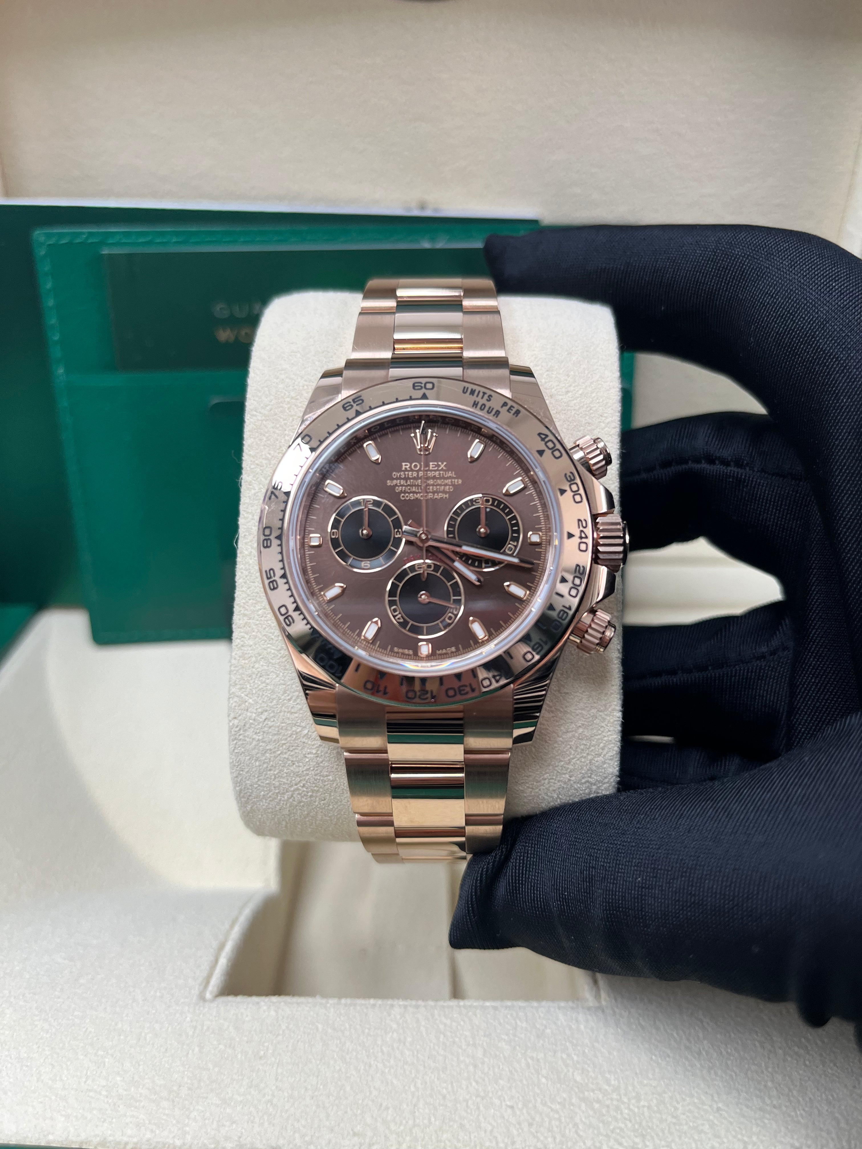 Rolex Everose Gold Cosmograph Daytona 40 Watch - Chocolate and Black Index Dial (Ref # 116505 chocbki)