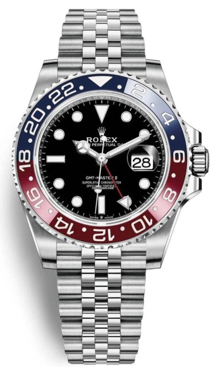 Rolex GMT-Master II Steel Blue & Red Pepsi Bezel and Black Dial (Ref# 126710BLRO)