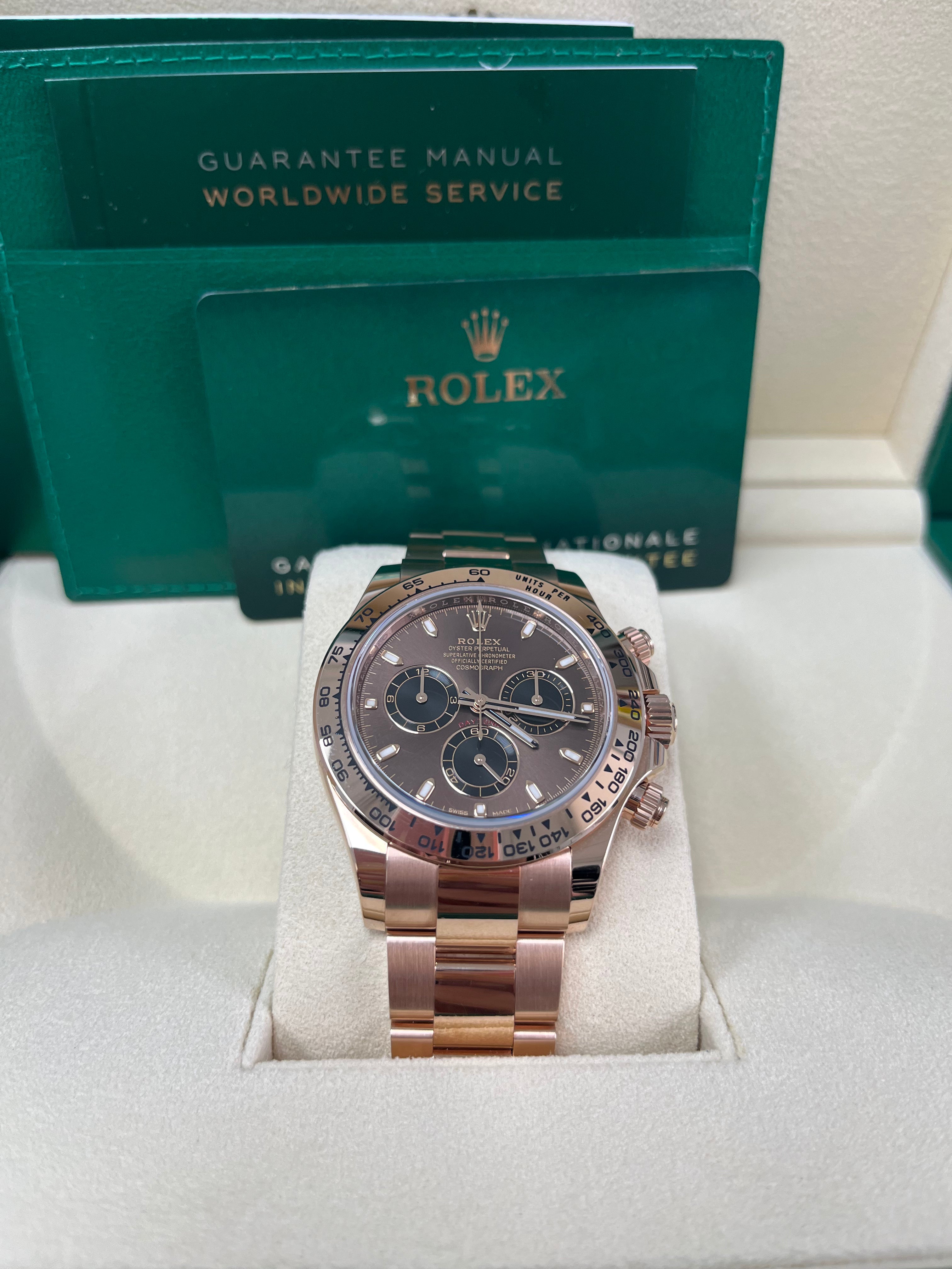 Rolex Everose Gold Cosmograph Daytona 40 Watch - Chocolate and Black Index Dial (Ref # 116505 chocbki)