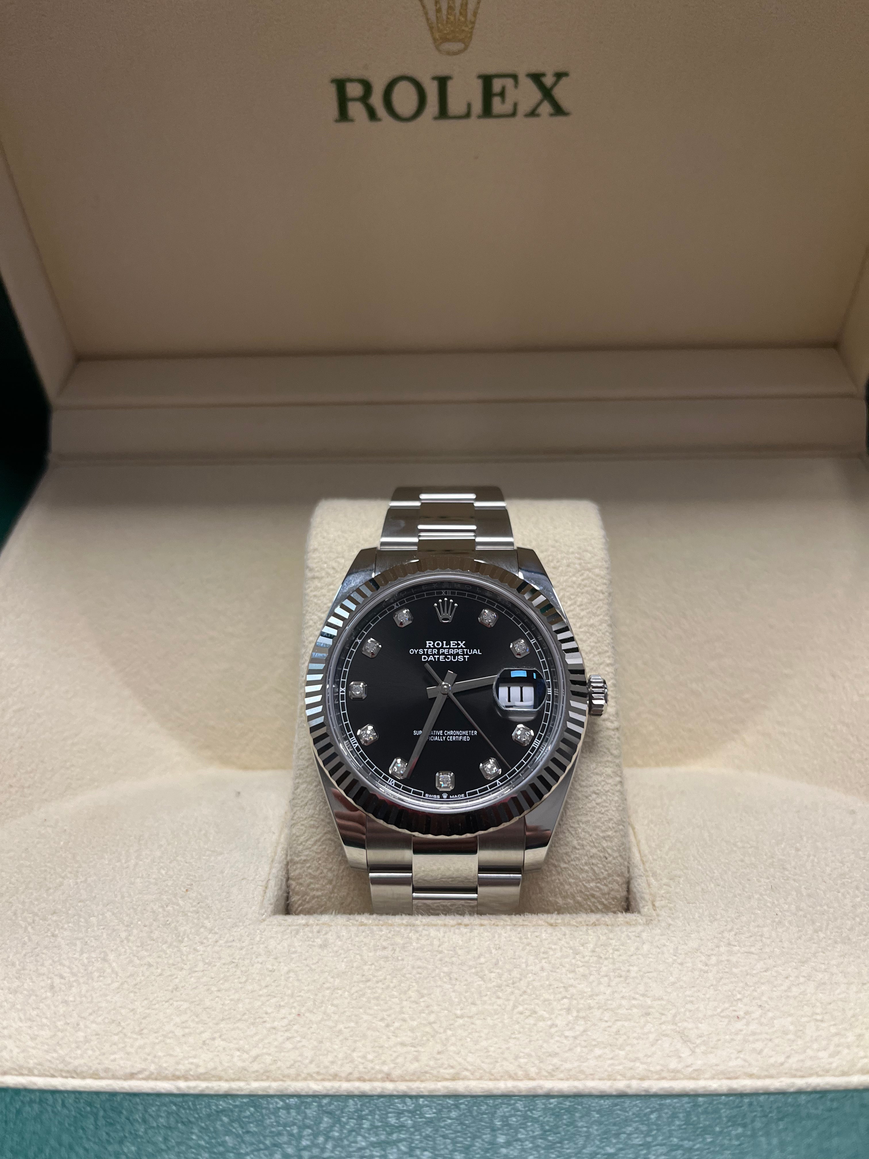 Rolex Steel and White Gold Rolesor Datejust 41 Watch - Fluted Bezel - Black Diamond Dial - Oyster Bracelet