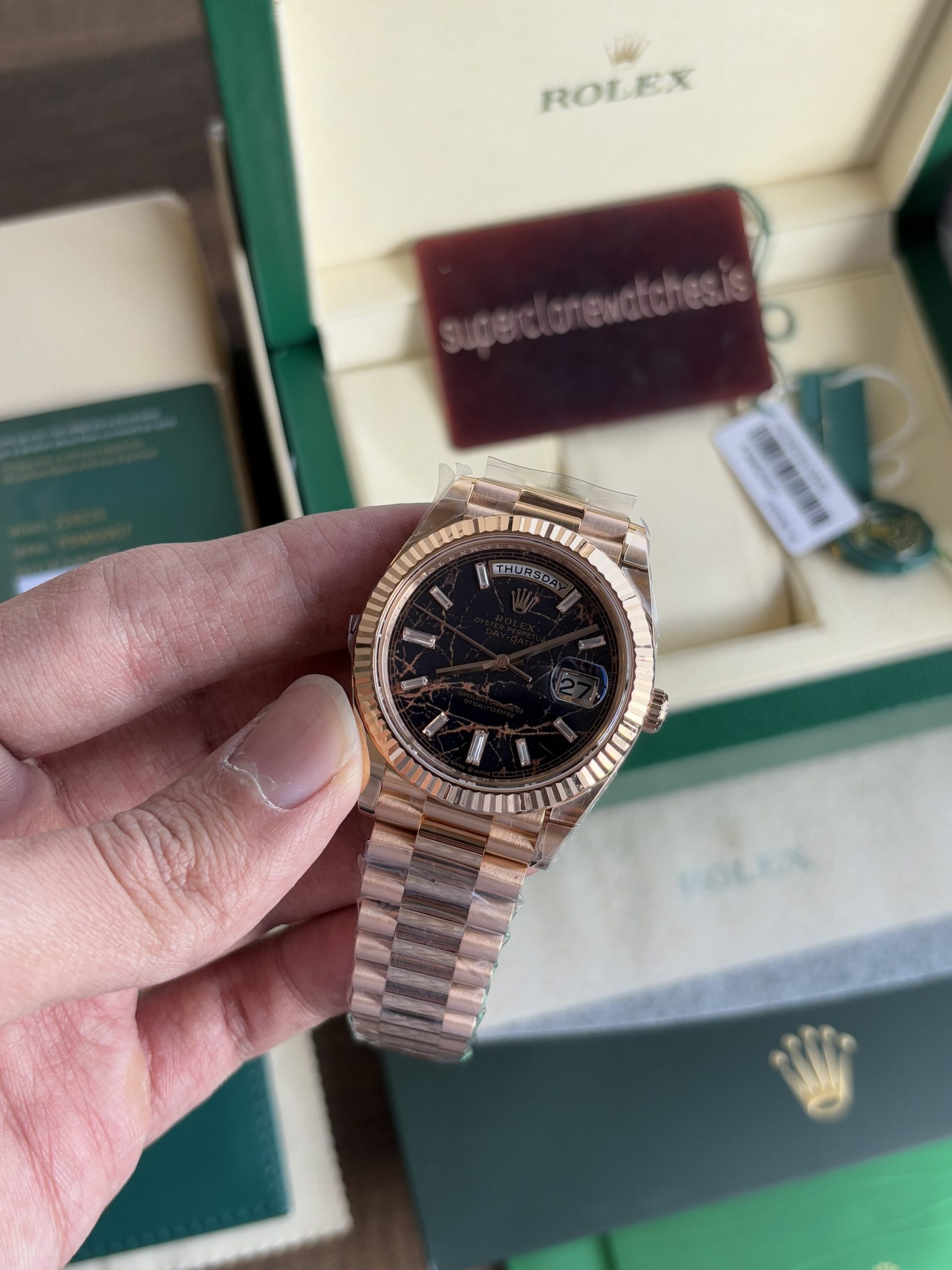 Rolex Day Date 40 Rose Gold Eisenkiesel Dial 3255 Movement