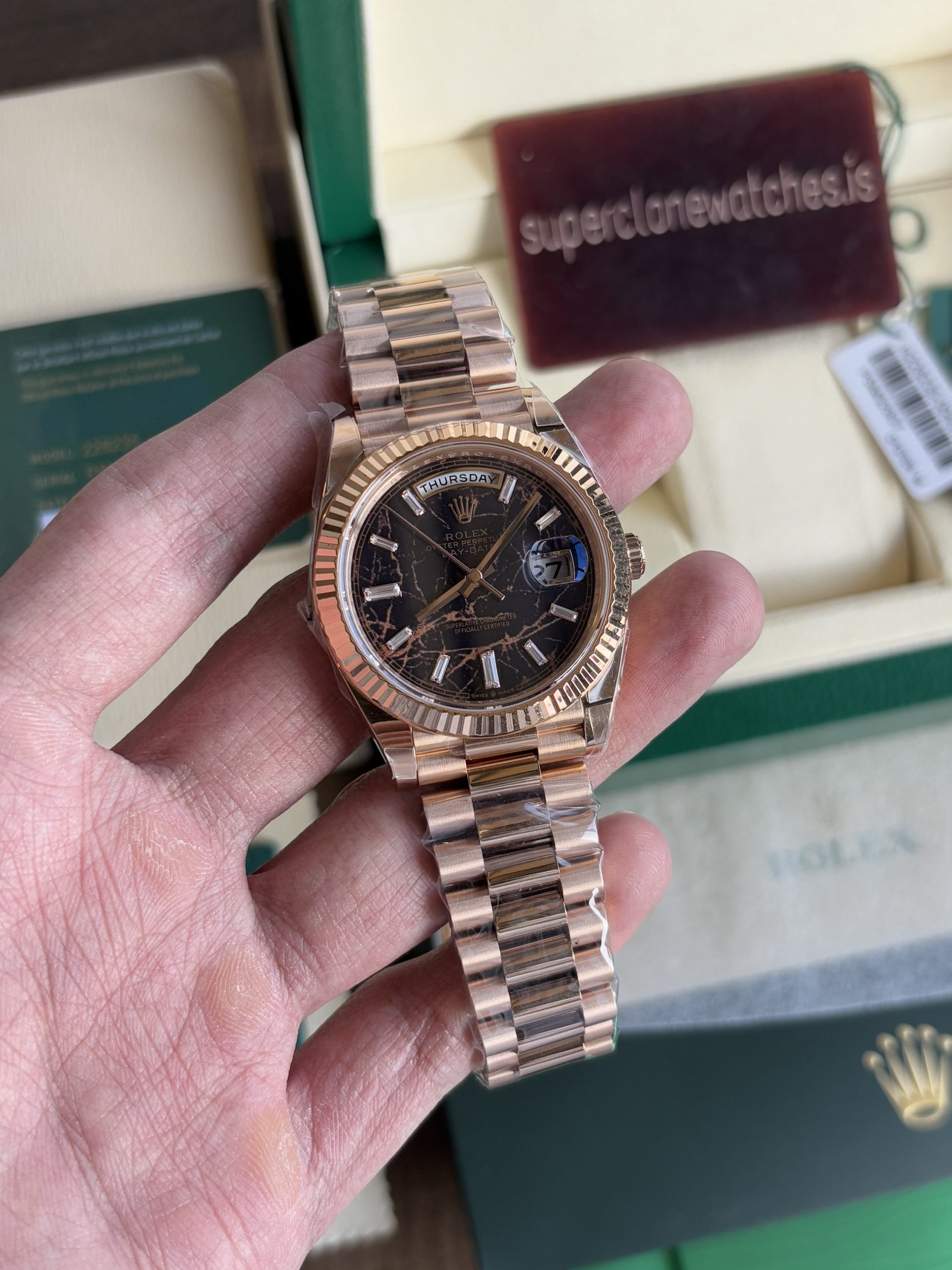 Rolex Day Date 40 Rose Gold Eisenkiesel Dial 3255 Movement