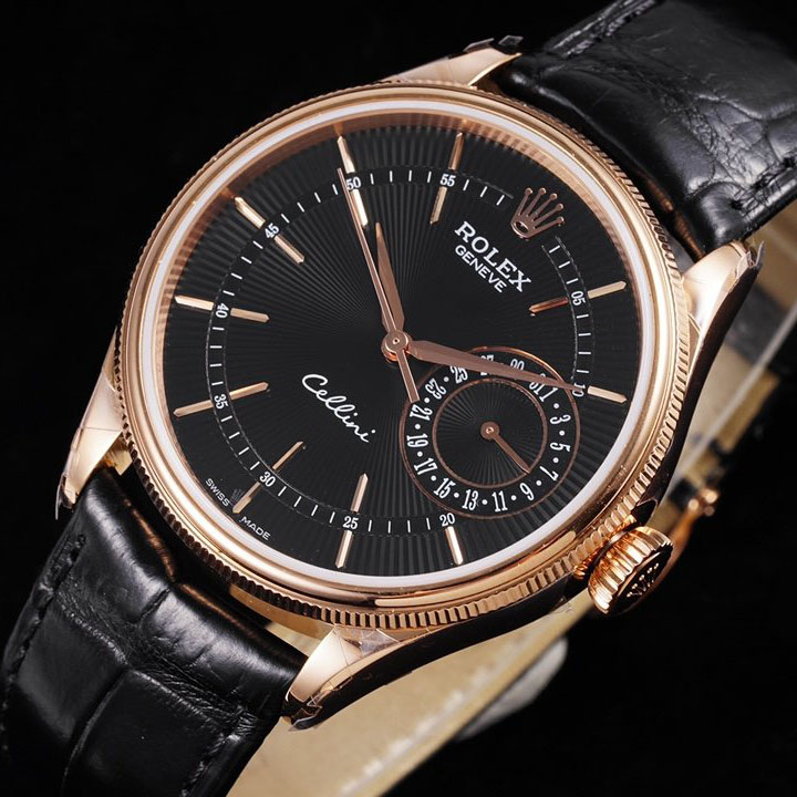 Rolex Cellini Date Watch 39mm rose gold black dial m50515-0011