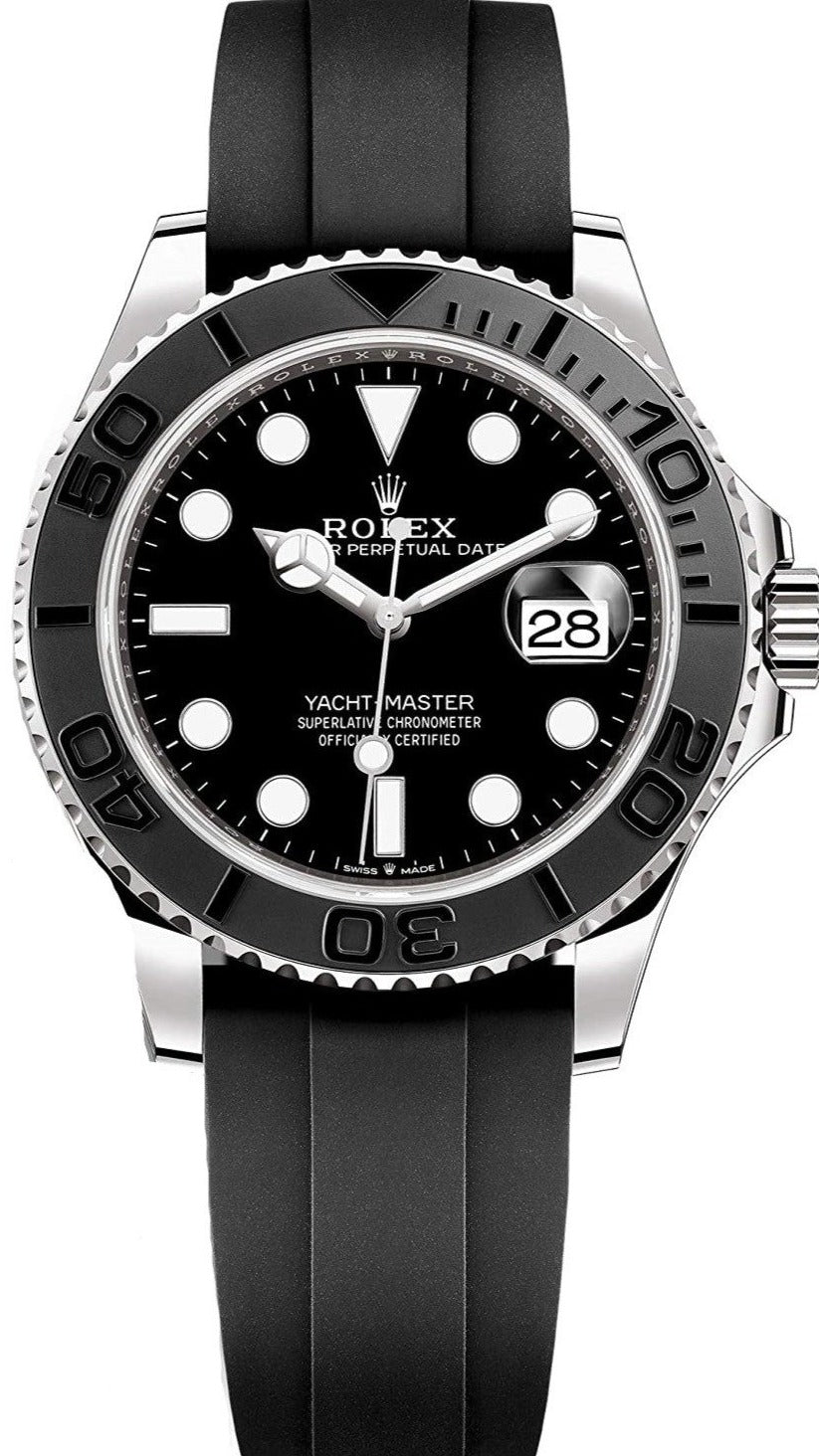 Rolex White Gold Yacht-Master 40 Watch - Black Dial - Oysterflex Strap