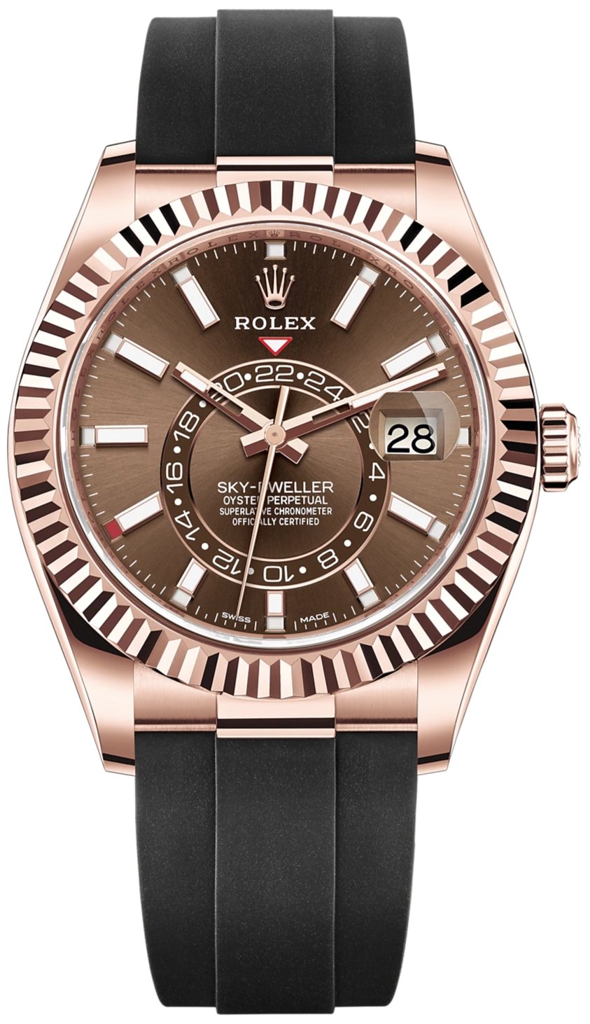 Rolex Sky-Dweller 42mm/ Rose Gold/ Chocolate Index Dial/ Oysterflex Bracelet (Ref # 326235)