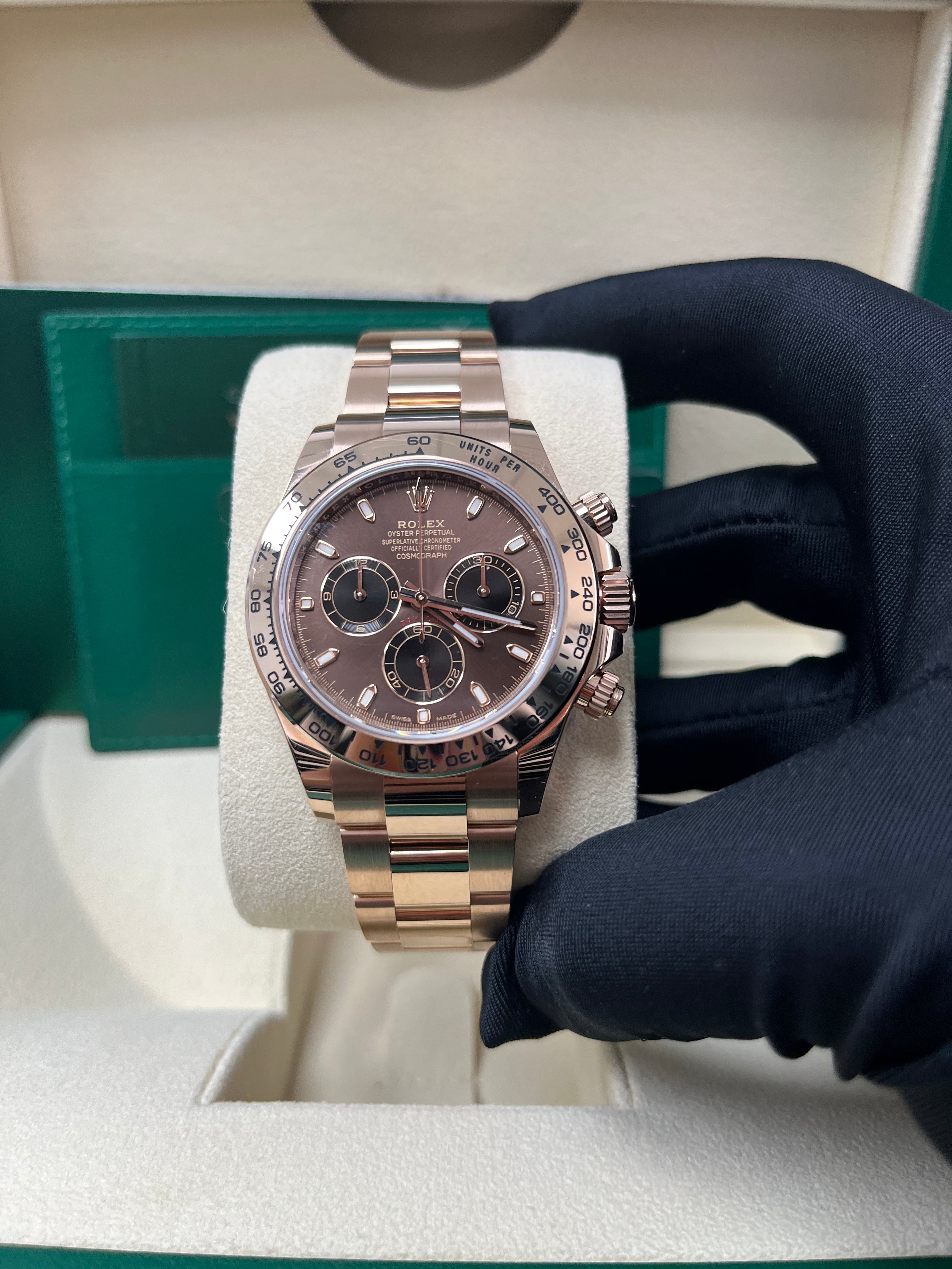 Rolex Everose Gold Cosmograph Daytona 40 Watch - Chocolate and Black Index Dial (Ref # 116505 chocbki)
