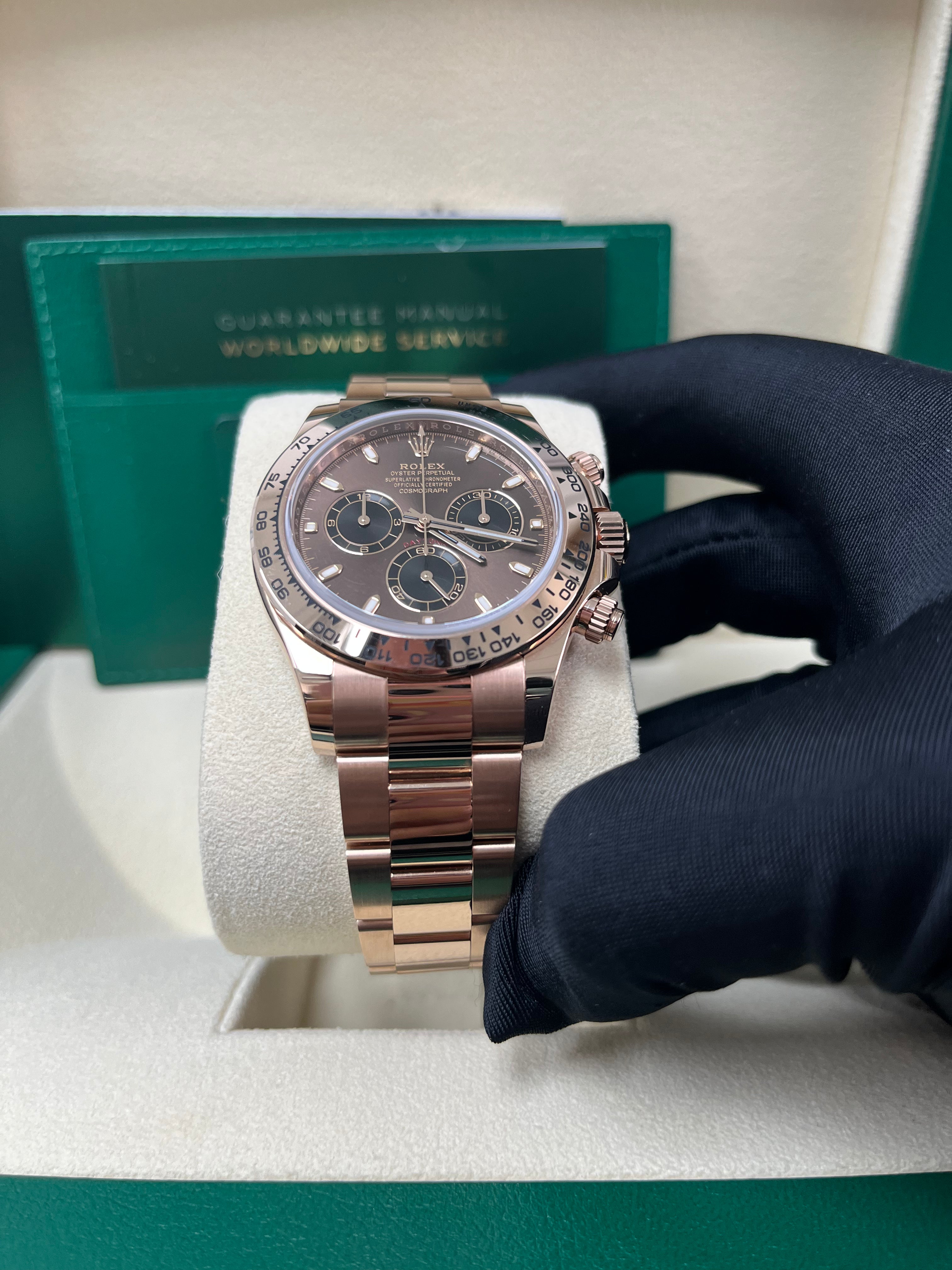 Rolex Everose Gold Cosmograph Daytona 40 Watch - Chocolate and Black Index Dial (Ref # 116505 chocbki)