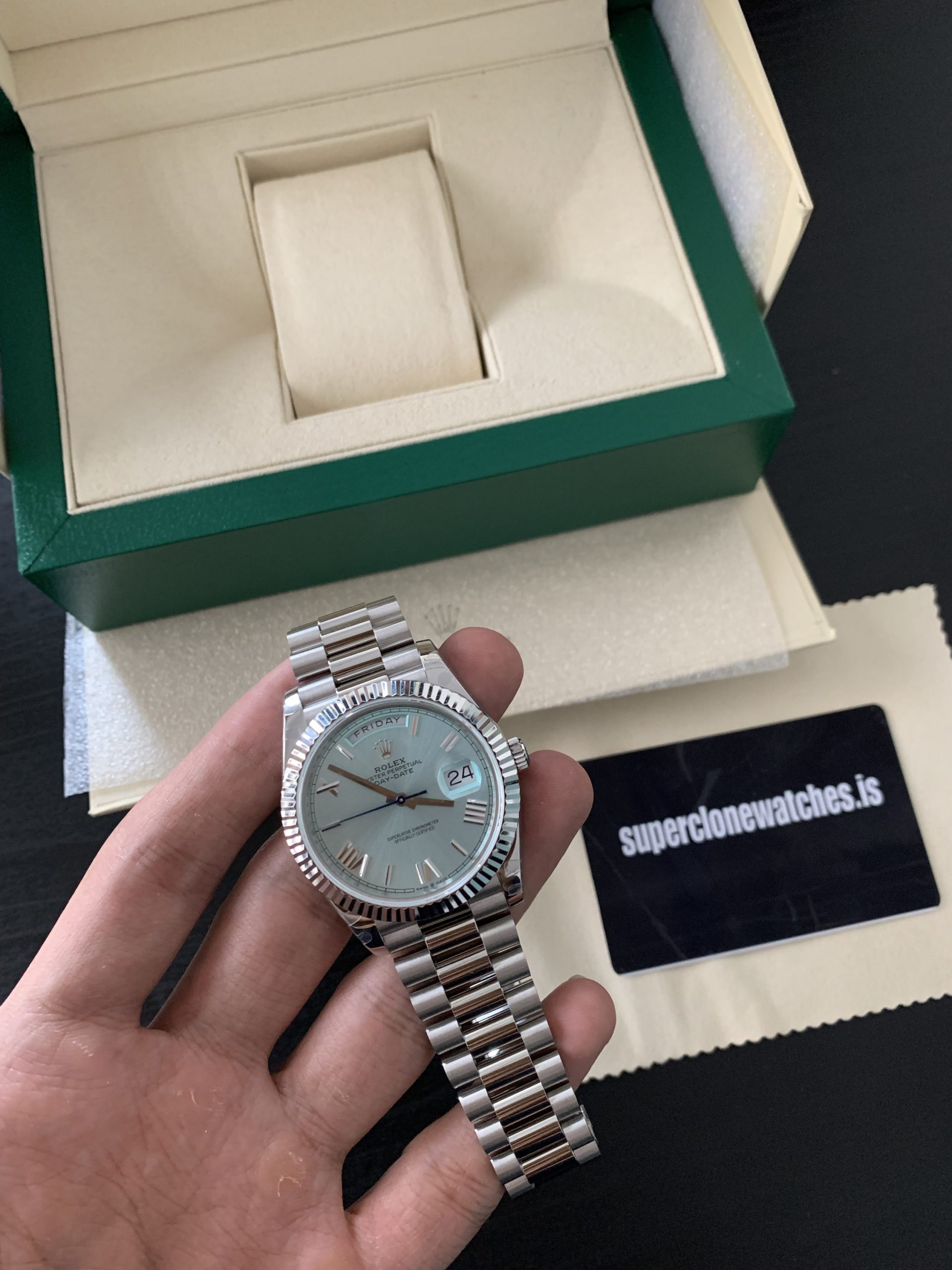 Rolex Day Date 40 Platinum Ice Blue Dial Super Clone