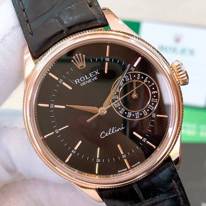 Rolex Cellini Date Watch 39mm rose gold black dial m50515-0011