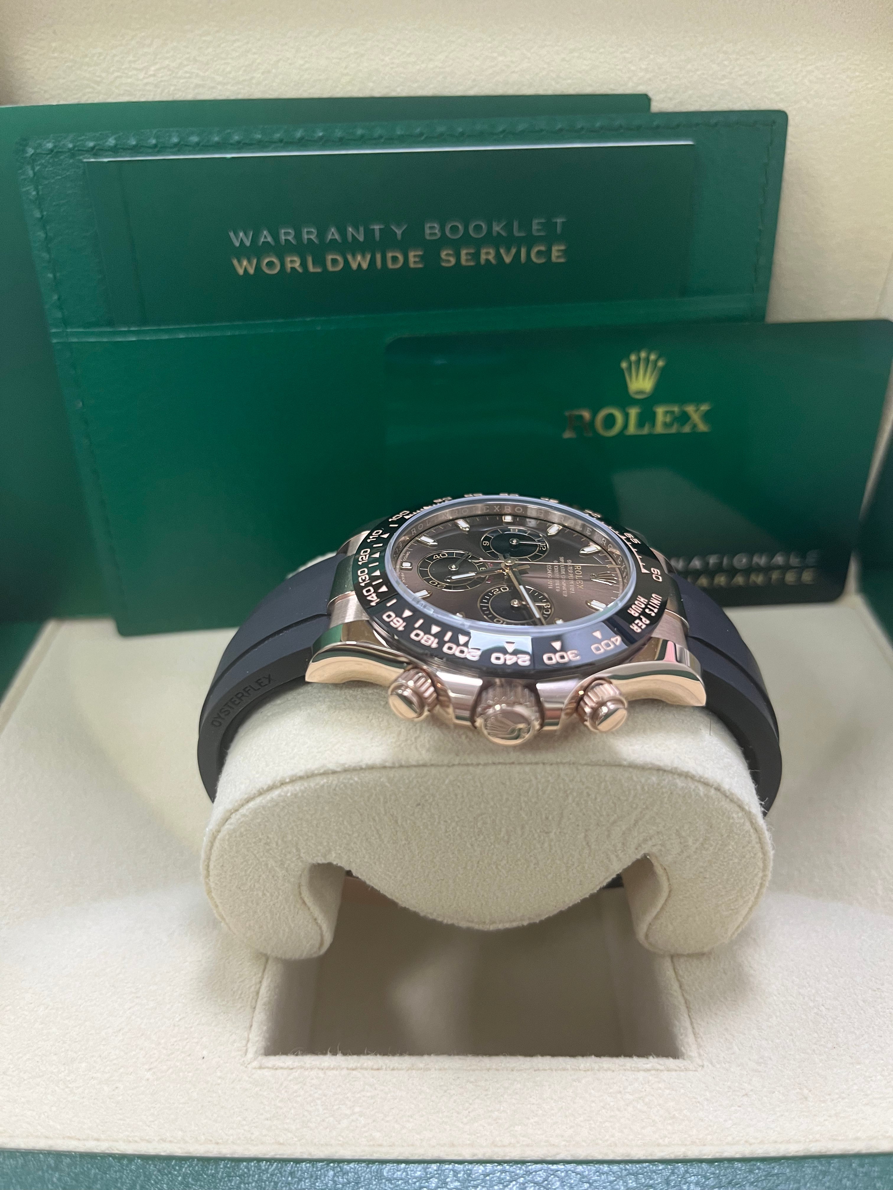 super clone_Rolex Daytona Everose Gold Cosmograph 40 Watch - Chocolate Index Dial - Black Oysterflex Strap (Ref# 116515LN)