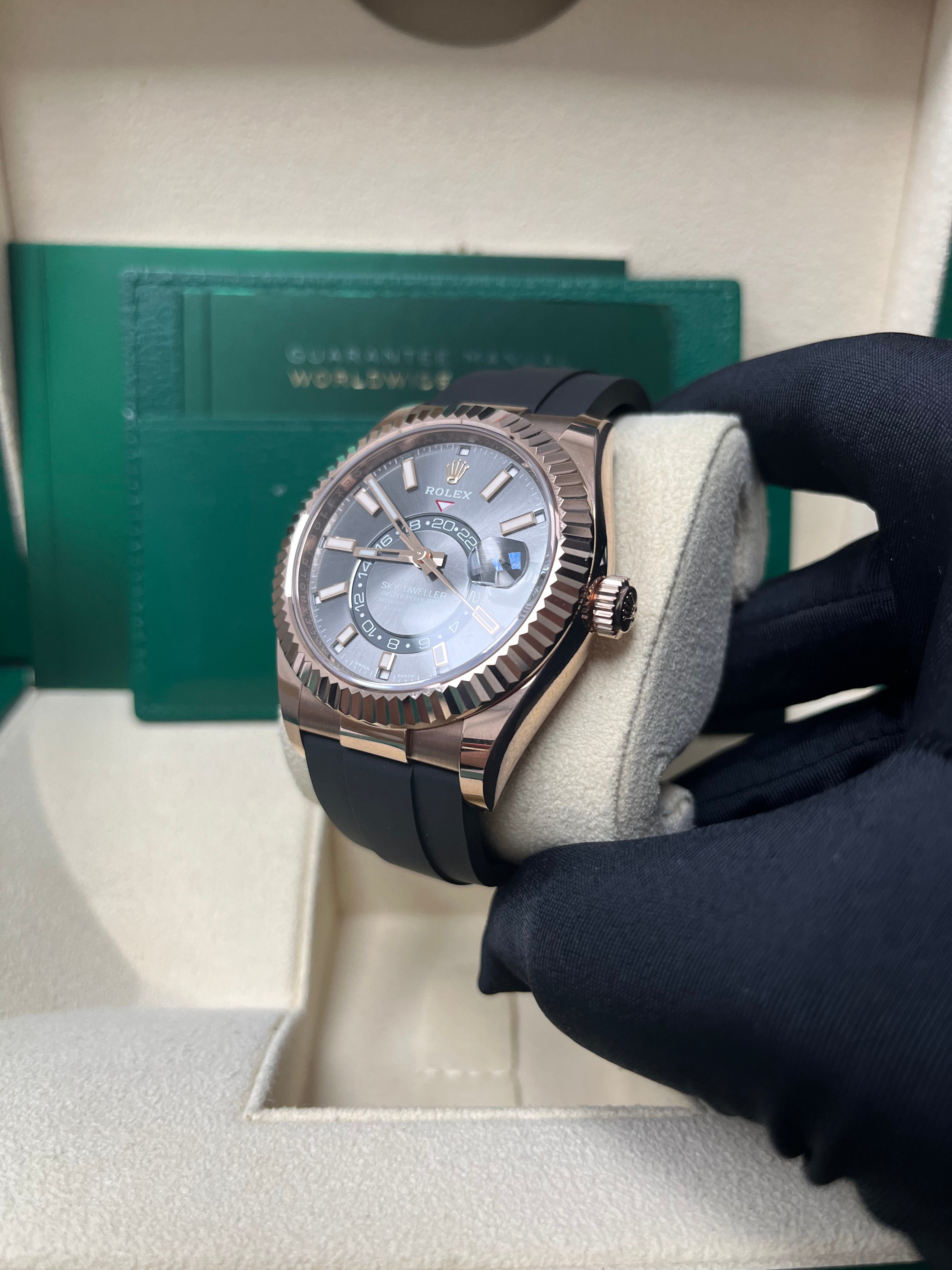 Rolex Sky-Dweller Rose Gold 42mm - Dark Rhodium Dial - Oysterflex (Ref# 326235)