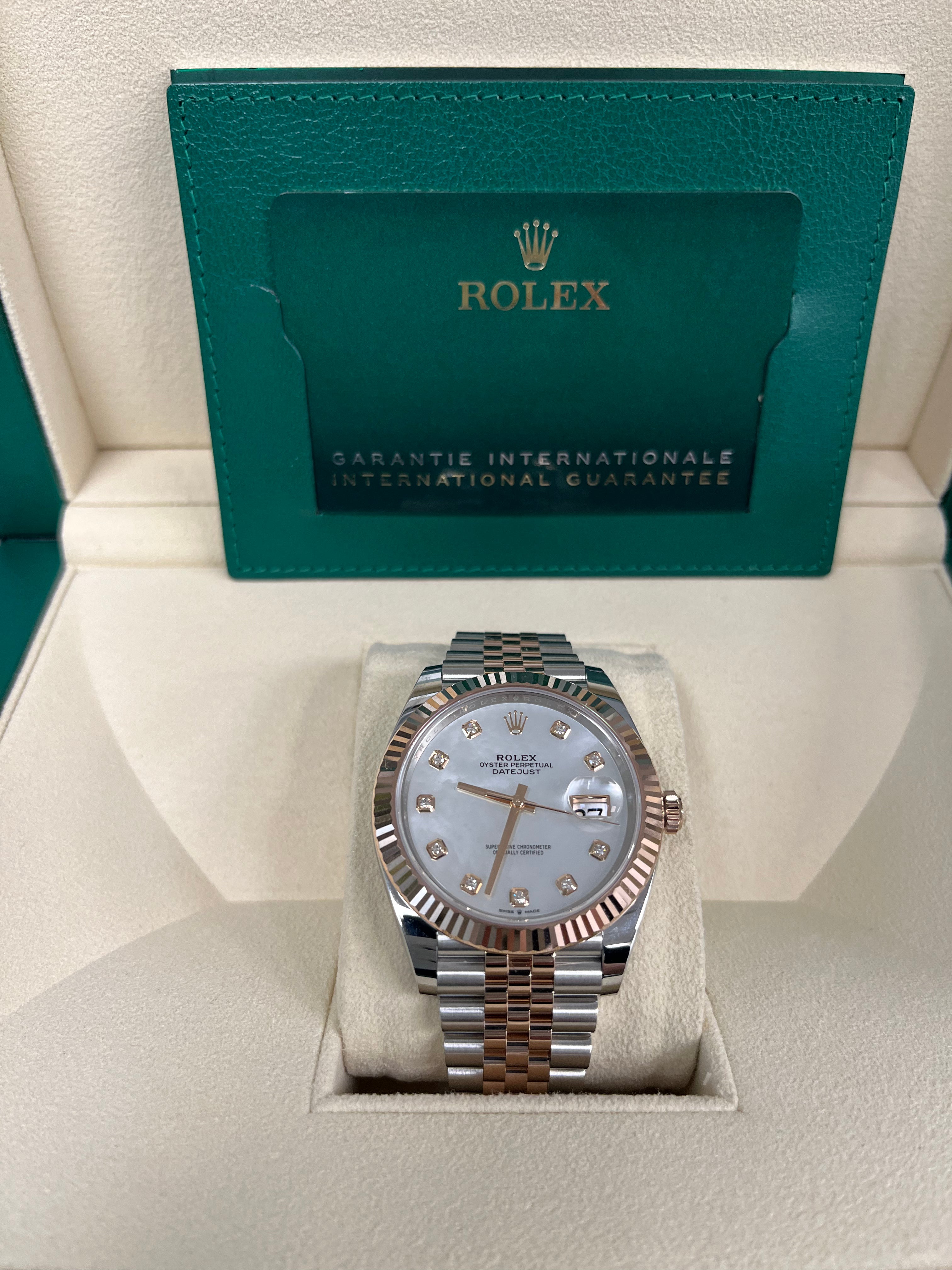 Rolex Datejust 41 Two-Tone Stainless Steel and Rose Gold/ Mother of Pearl Diamond Dial/ Fluted Bezel/ Jubilee Bracelet (Ref#126331)