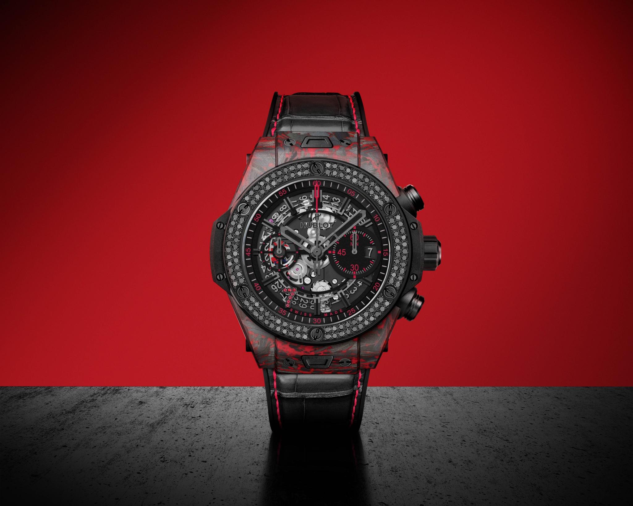 HUBLOT BIG BANG UNICO RED CARBON BLACK DIAMONDS LAS VEGAS BOUTIQUE 44MM