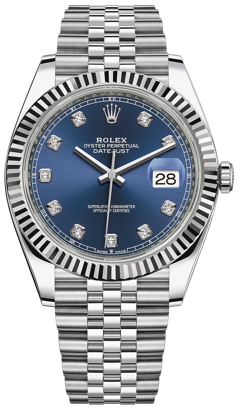 Rolex Datejust 41 Two-Tone Stainless Steel and White Gold Bezel / Rolesor Blue Diamond Dial / Fluted Bezel / Jubilee Bracelet (Ref#126334)
