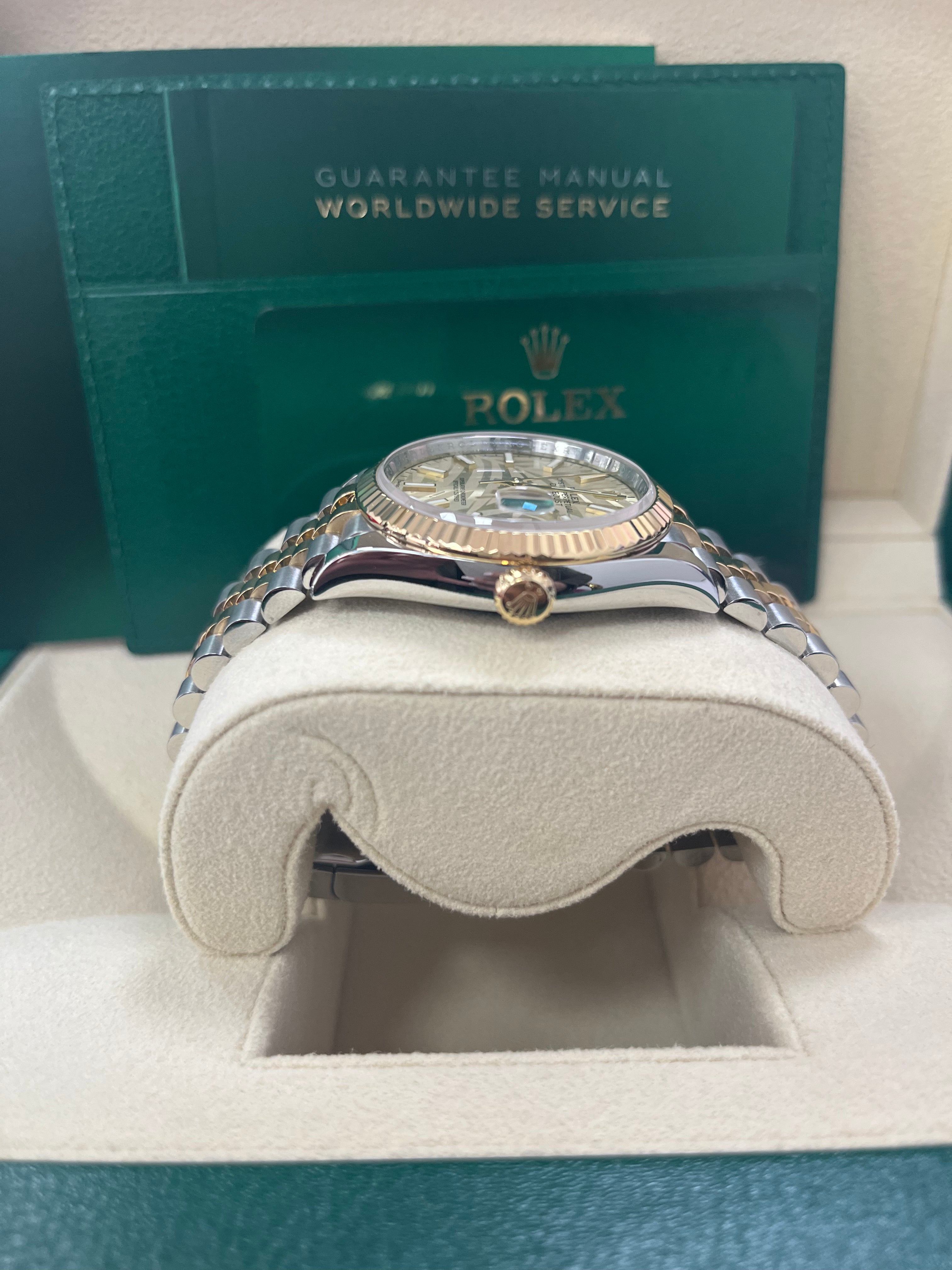 Rolex Datejust 36mm Steel and Yellow Gold Fluted Palm Dial Jubilee Bracelet (Ref# 126233)