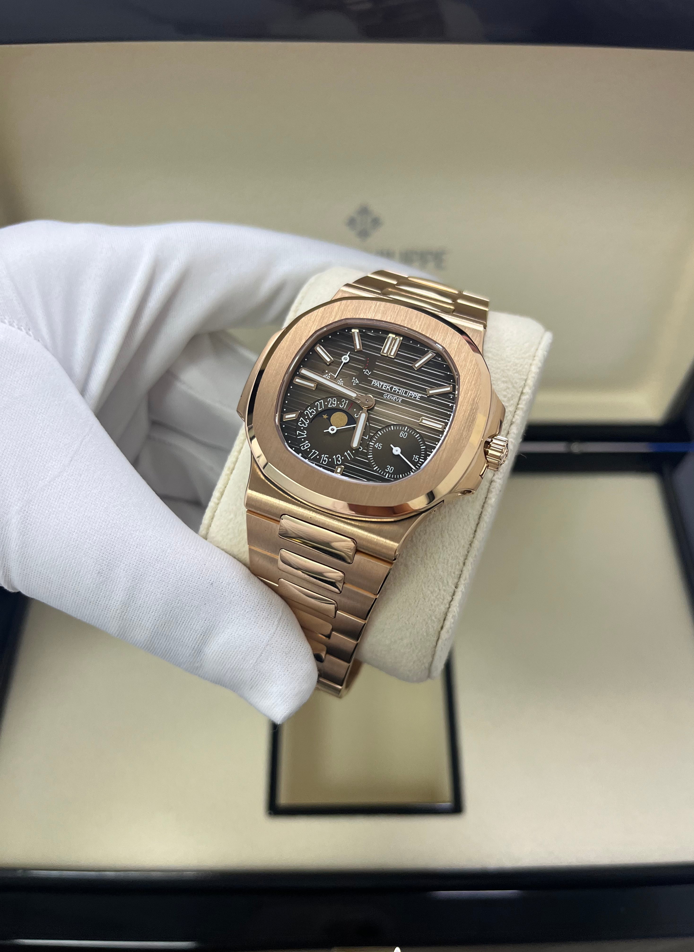 (Top version 1:1)Patek Philippe Nautilus Rose Gold 40mm Brown Black Dial 5712/1R-001