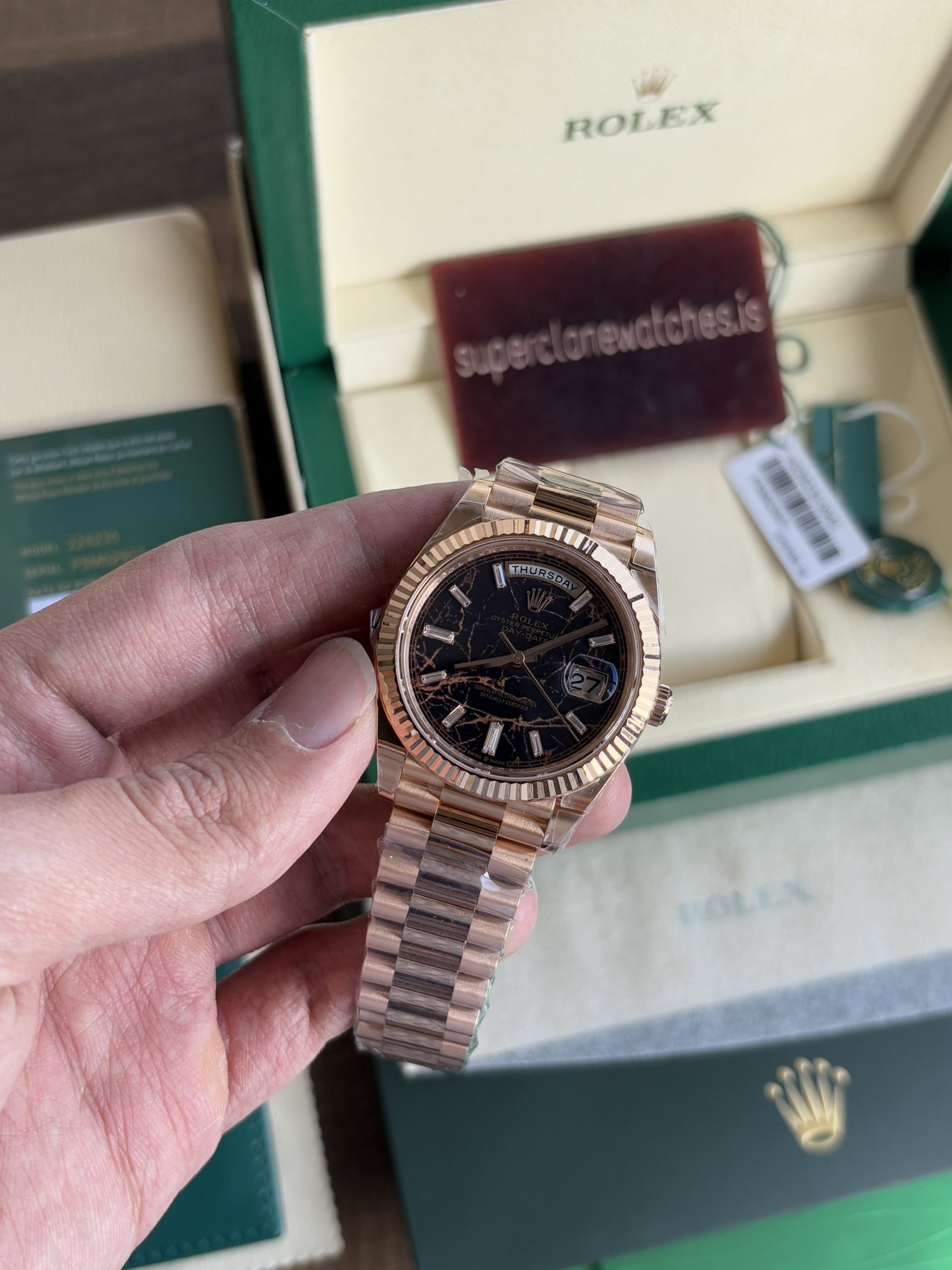 Rolex Day Date 40 Rose Gold Eisenkiesel Dial 3255 Movement