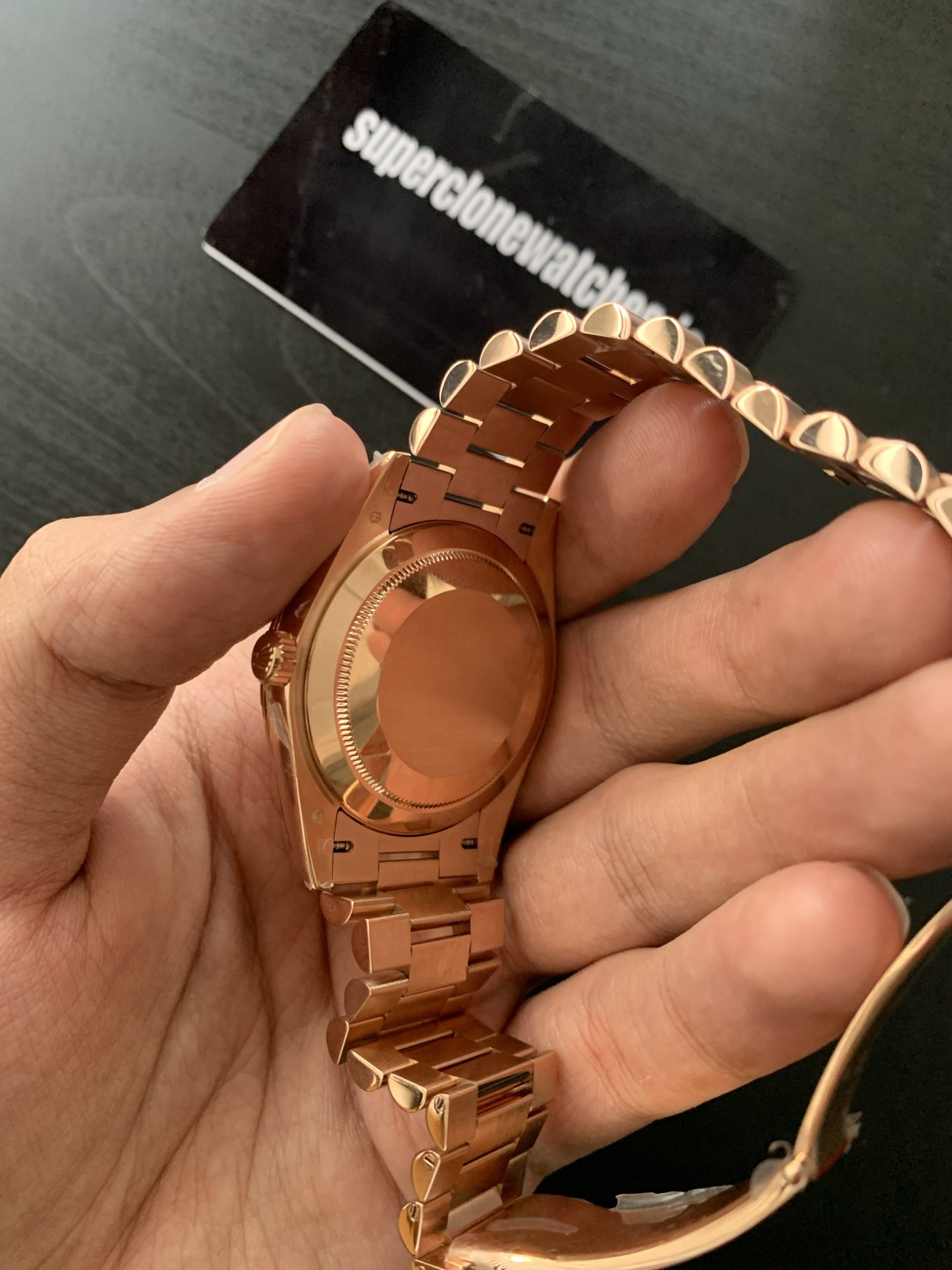 Clone Rolex Day Date 40 Rose Gold Sun Dust Dial