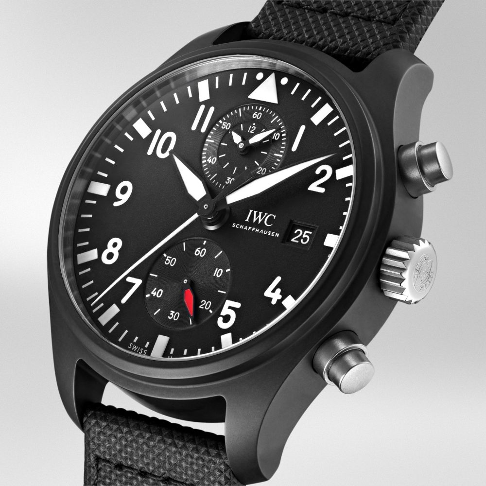 IWC Schaffhausen IW389001 Pilot's Watch Chronograph Top Gun Black Arabic Ceramic Black Leather 44mm Automatic- IW389001