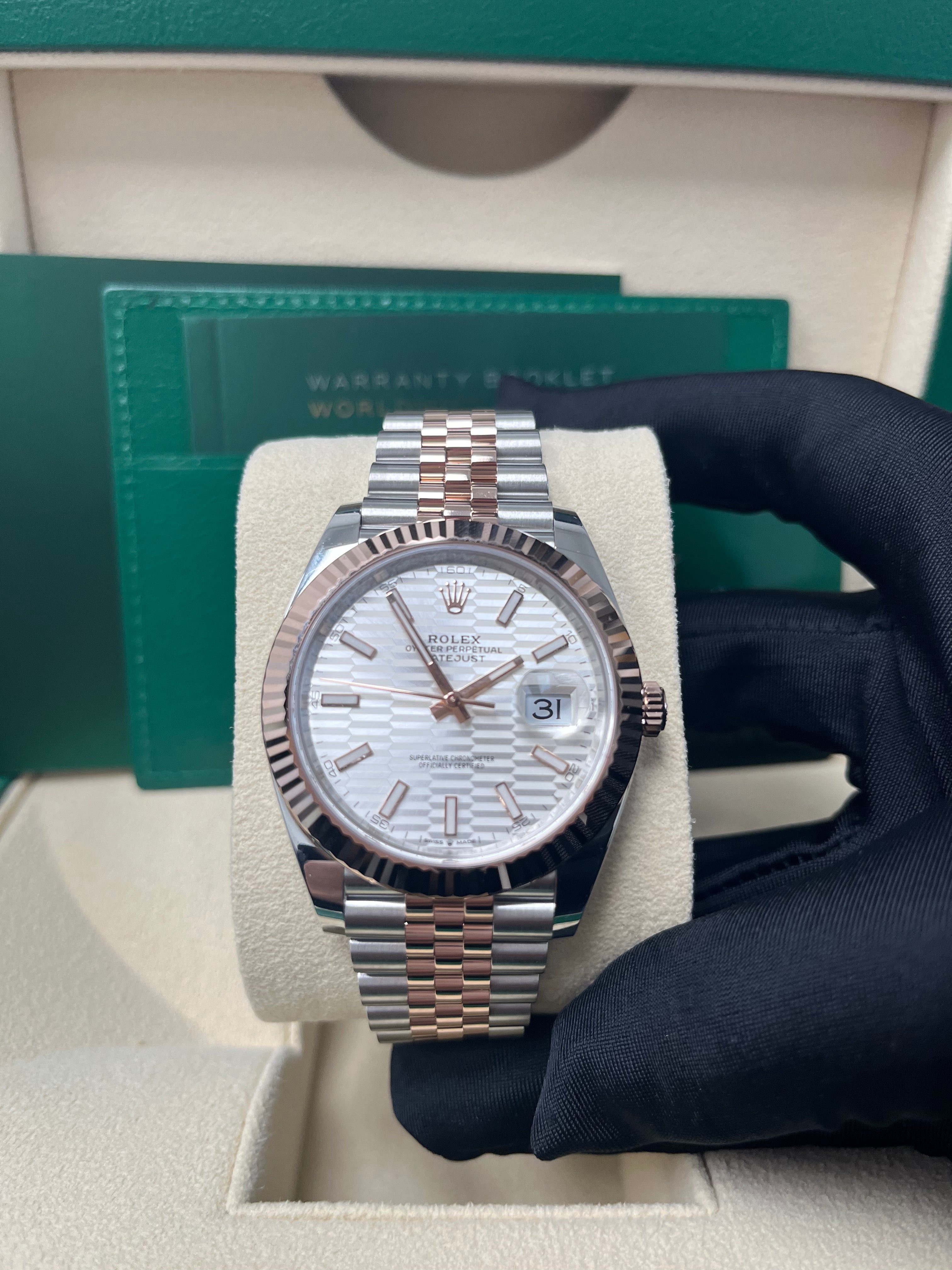 Rolex Datejust 41 Fluted Bezel Silver Fluted Motif Index Dial Jubilee Bracelet (Reference # 126331)