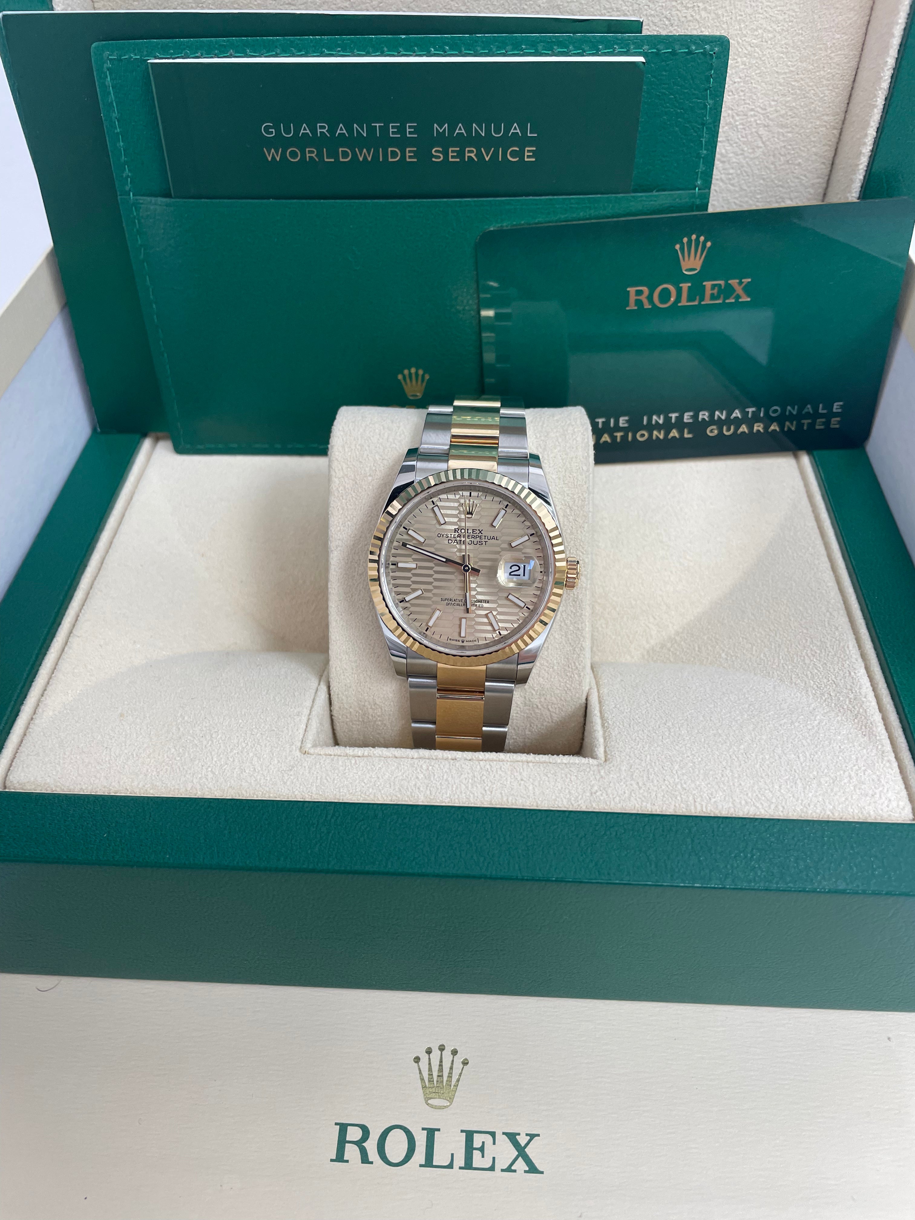 Rolex Datejust 36 Yellow Gold/Steel Golden Fluted Motif Dial Domed Bezel Oyster Bracelet (Ref 126233)