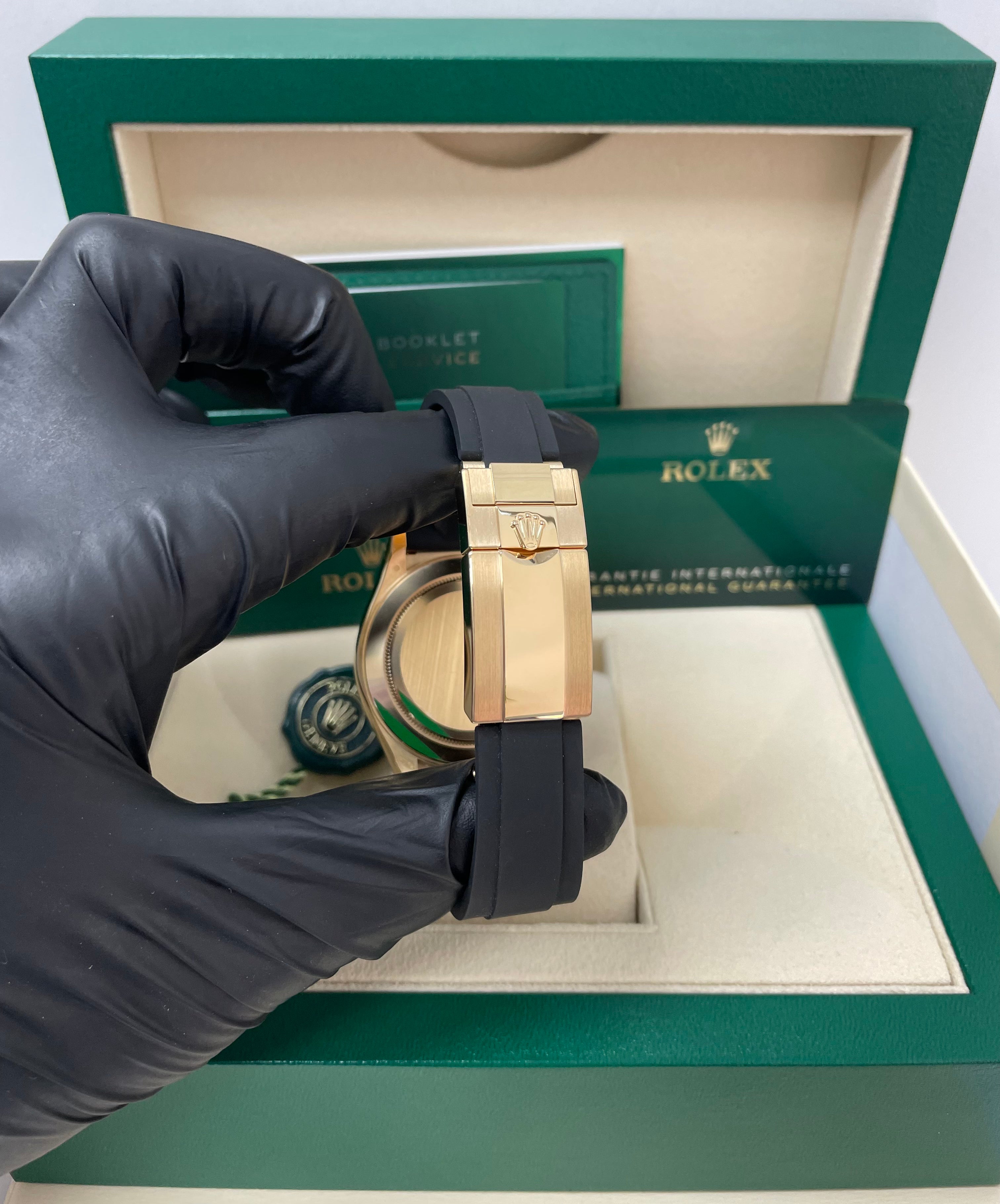 Rolex Daytona 40mm Champagne Dial with Black Subdials/ Black Oysterflex Strap (Reference # 116518LN)