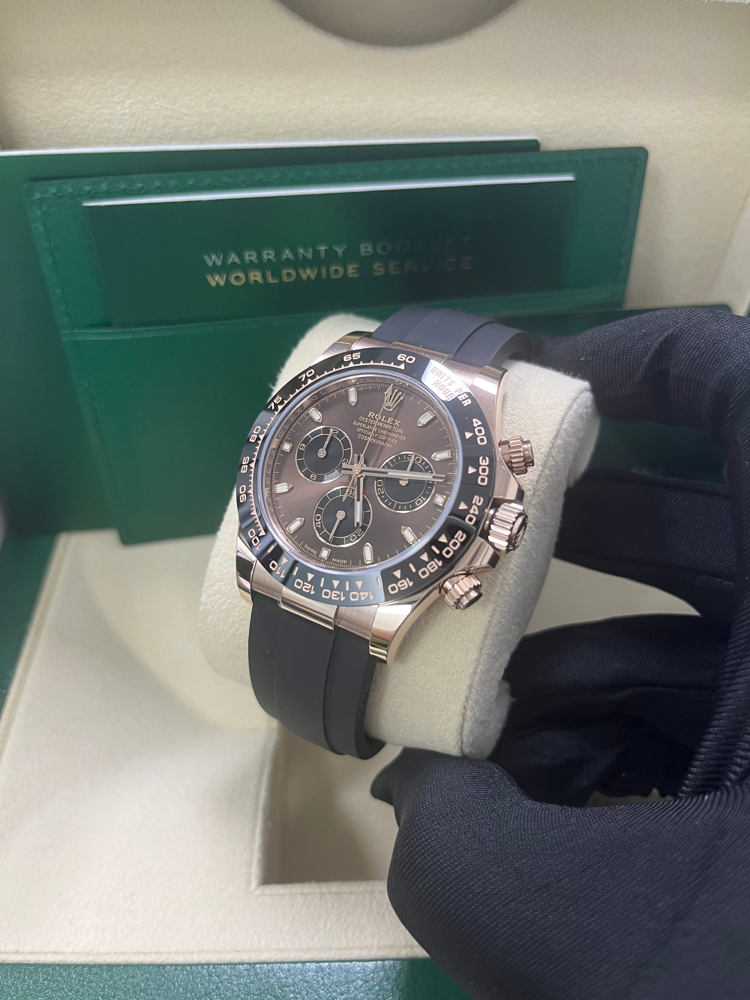 super clone_Rolex Daytona Everose Gold Cosmograph 40 Watch - Chocolate Index Dial - Black Oysterflex Strap (Ref# 116515LN)