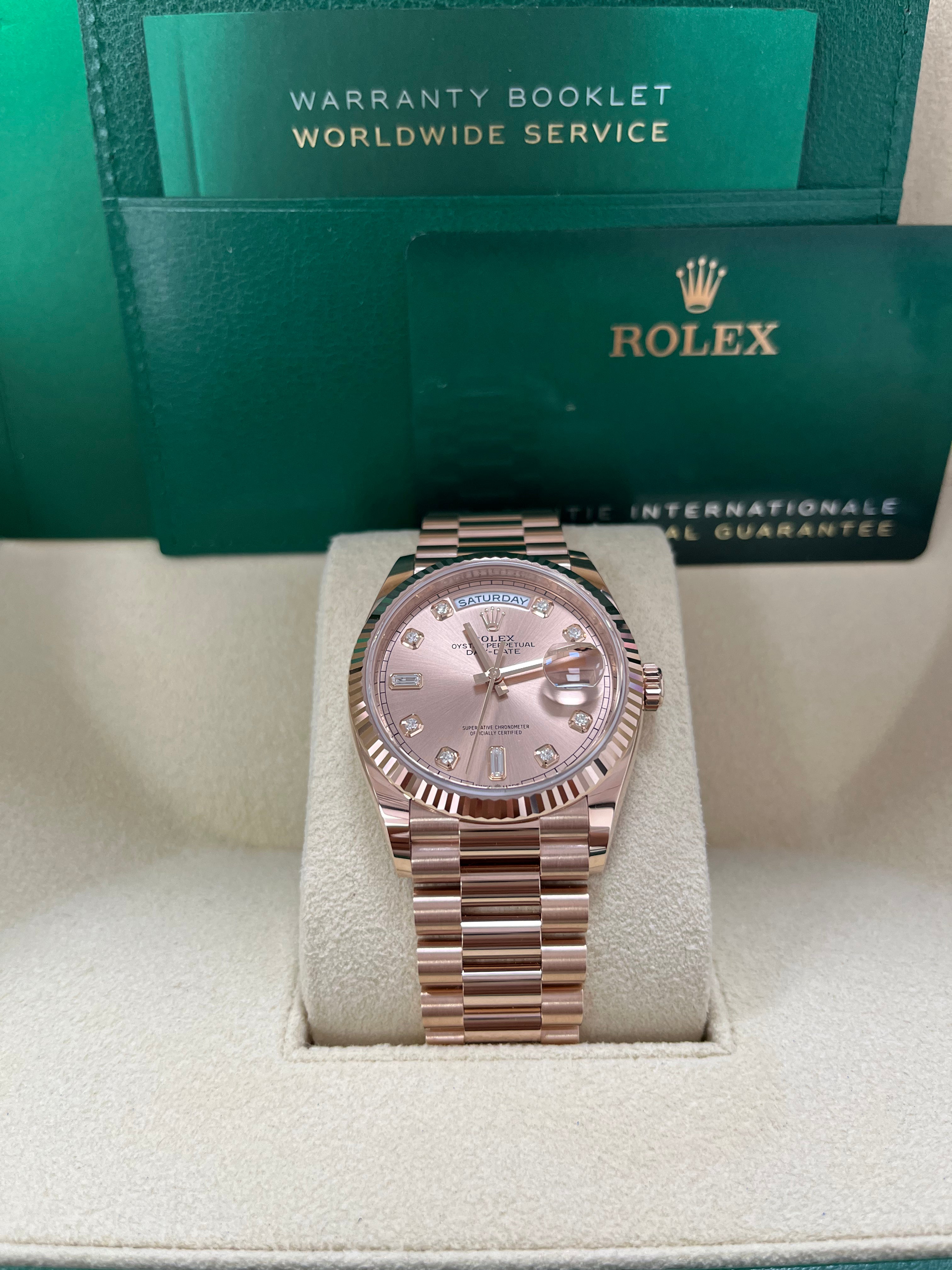 Rolex Day-Date 36 Everose Gold Day-Date 36 Watch - Fluted Bezel - Ros�� Diamond Dial - President 128235