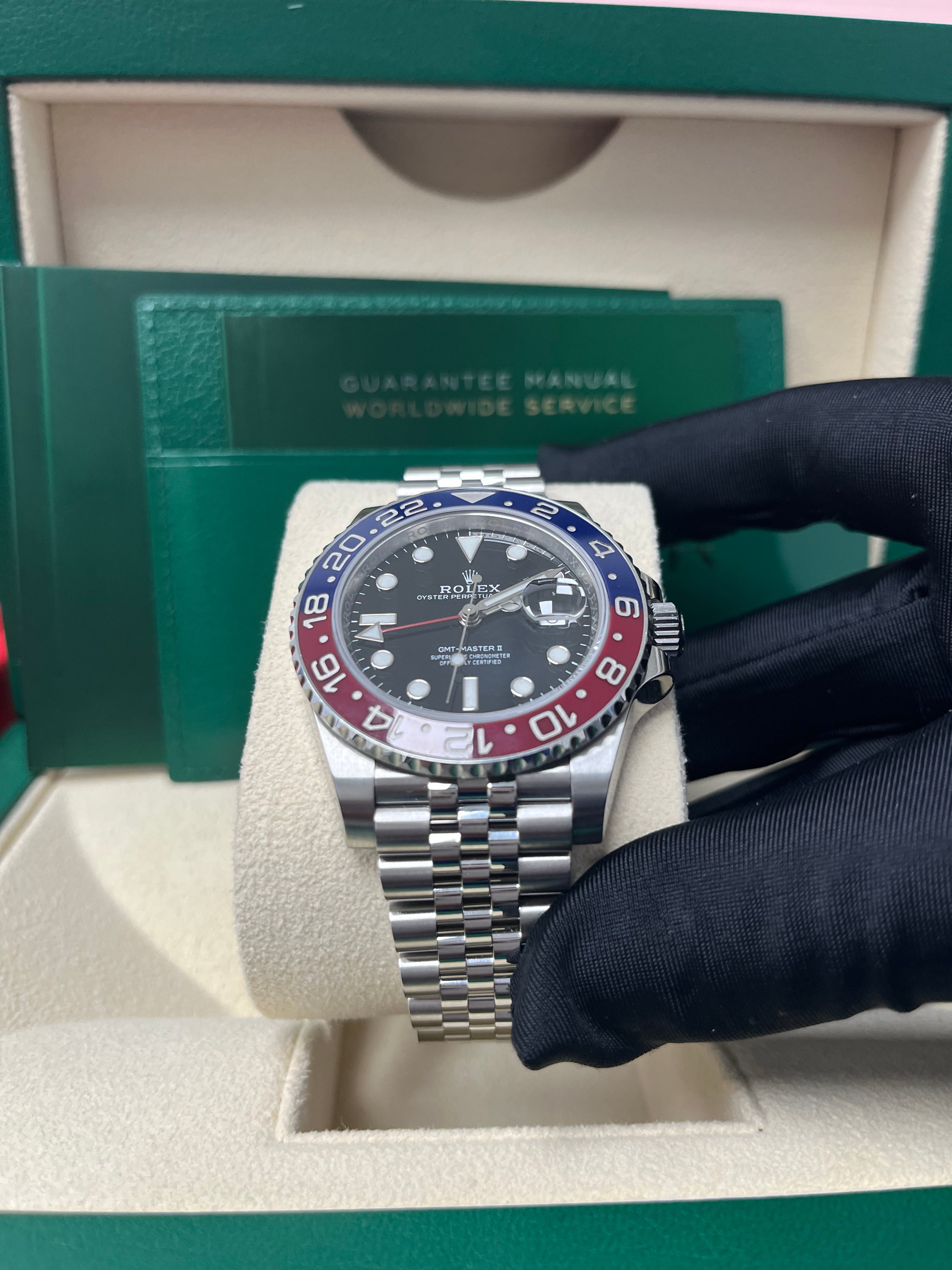 Rolex GMT-Master II Steel Blue & Red Pepsi Bezel and Black Dial (Ref# 126710BLRO)