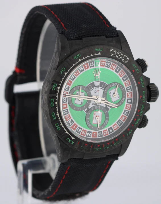Rolex Daytona Cosmograph DiW Carbon Fiber Lucky Player Casino 40mm Nylon Watch
