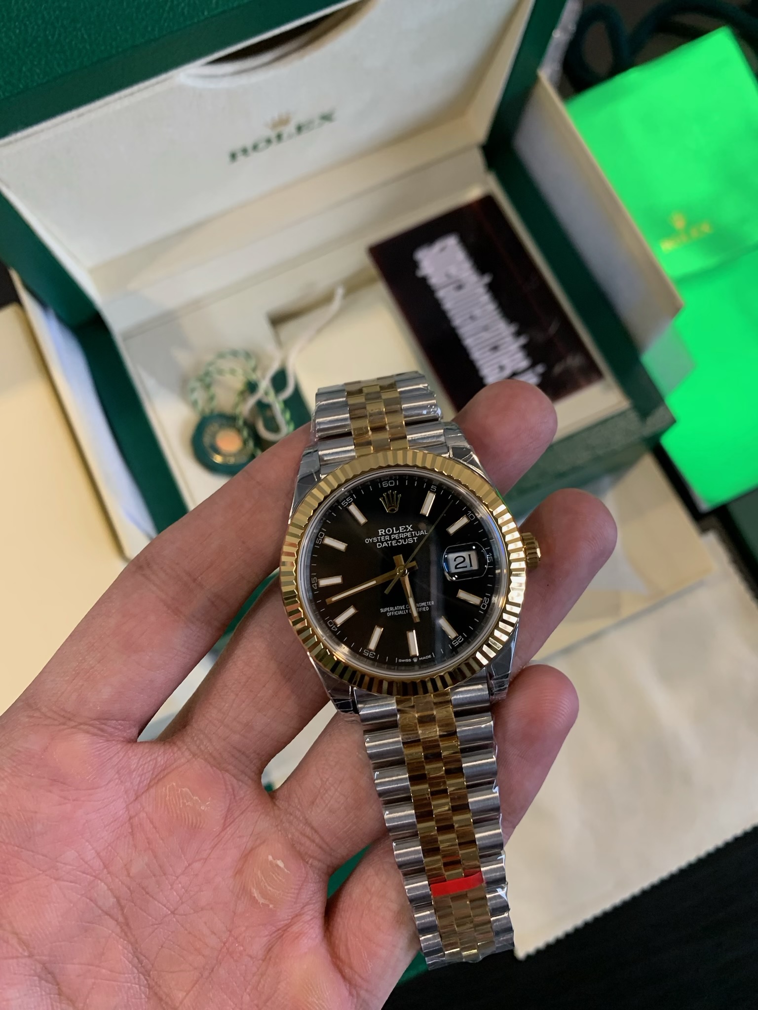 Clone Rolex Datejust Jubilee Two Tone Yellow Gold Black Dial Swiss Movement