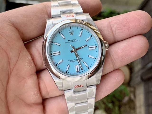 Rolex Oyster Perpetual 41 MM Turquoise Blue Dial Ref.124300 Swiss Clone Movement Replica