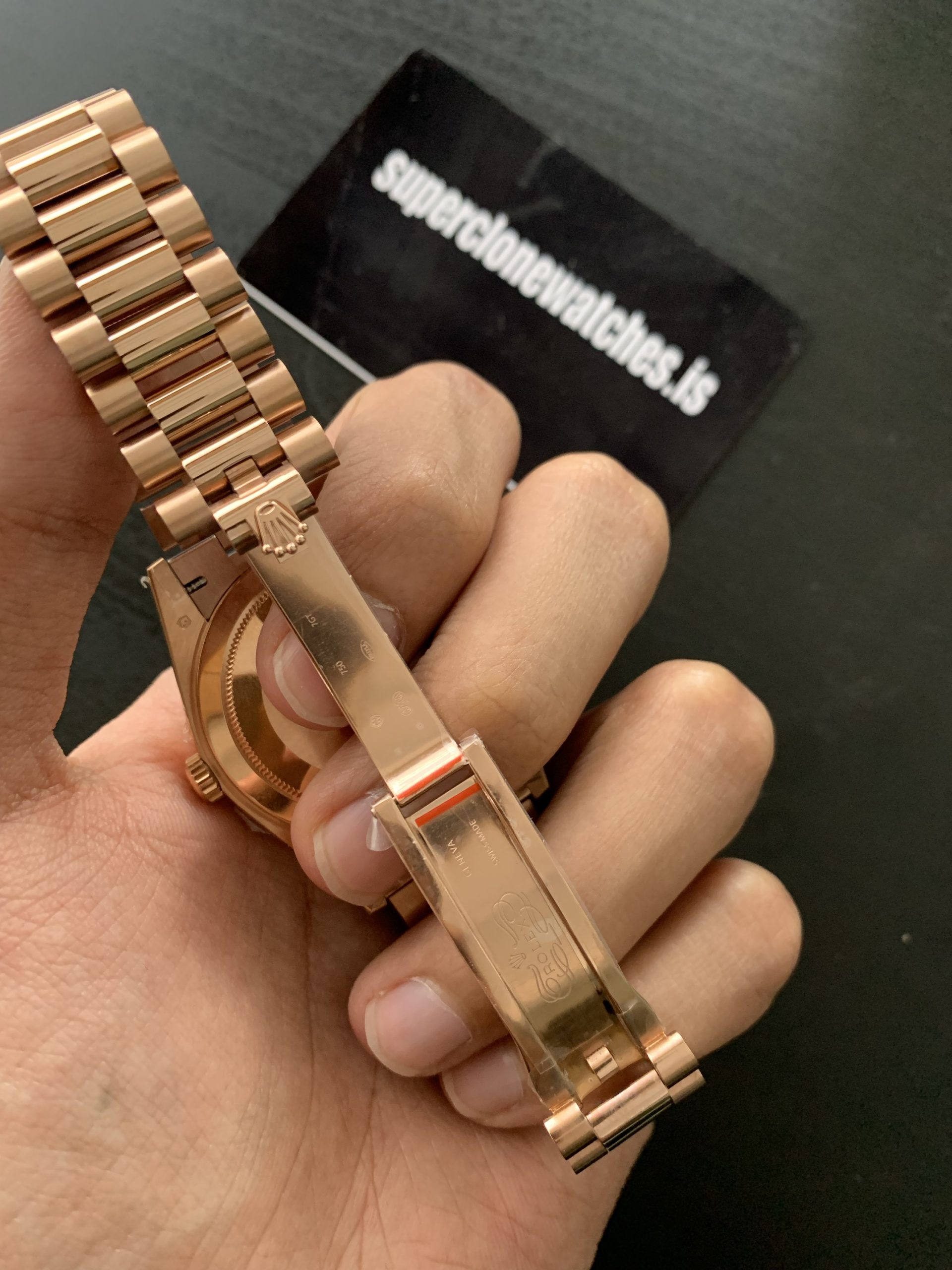 Clone Rolex Day Date 40 Rose Gold Sun Dust Dial