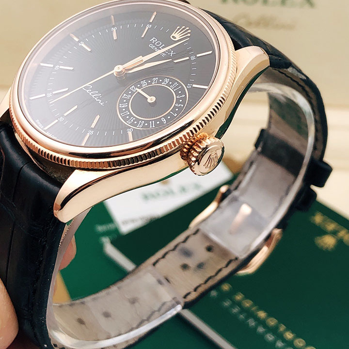 Rolex Cellini Date Watch 39mm rose gold black dial m50515-0011