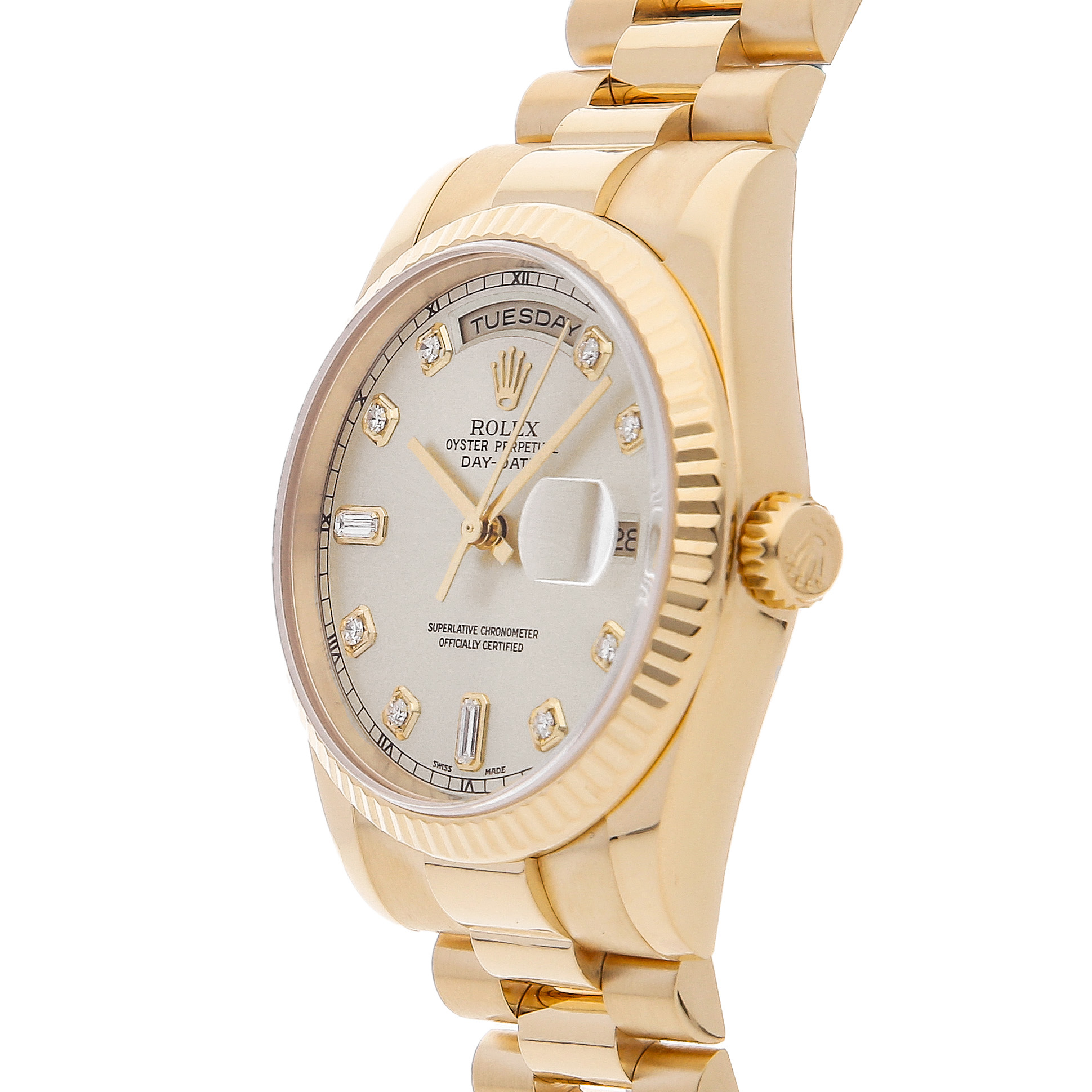 Rolex Super Clone Watch : Day-Date YG 118238 SLV DIA PRS