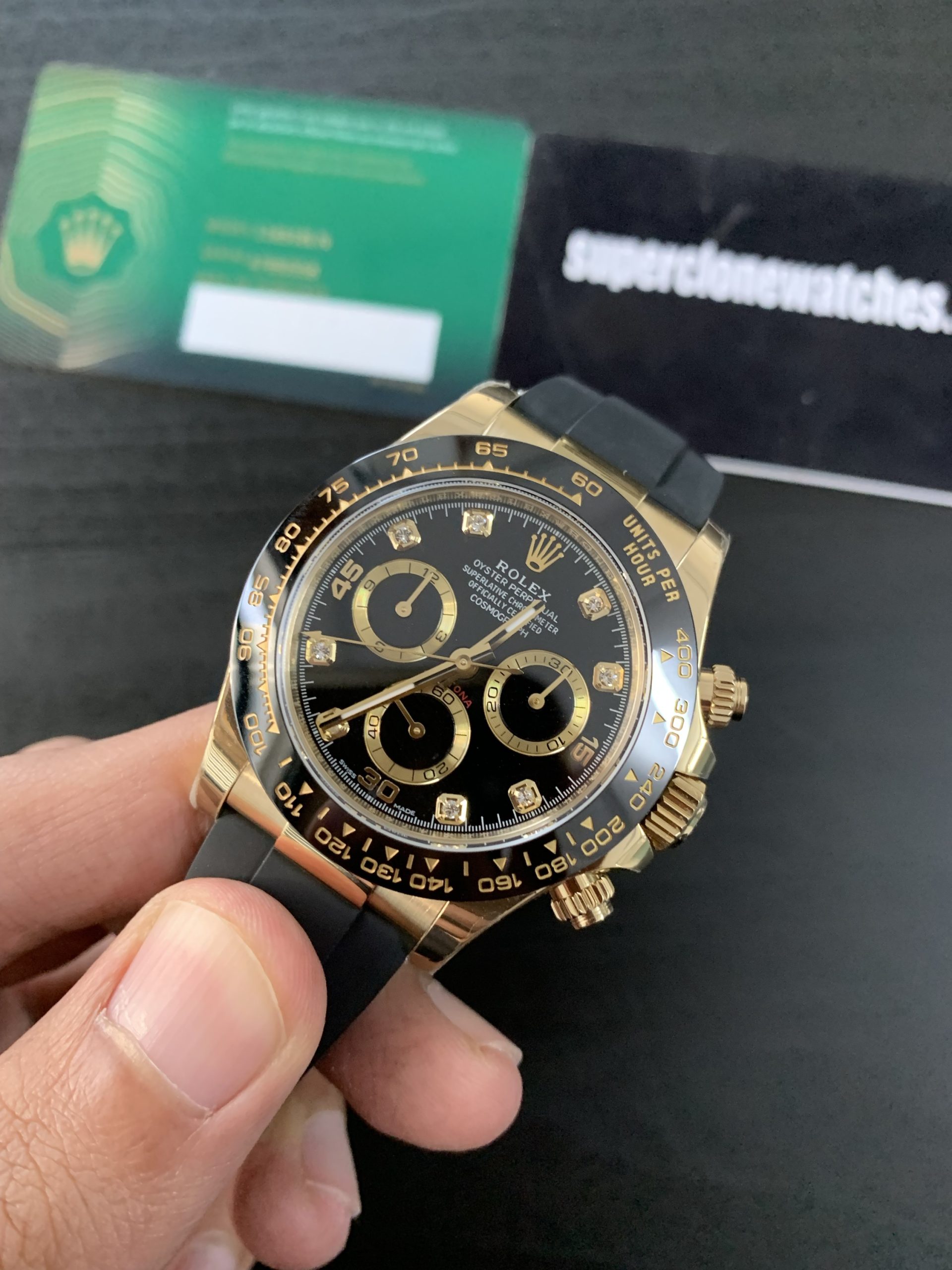 Rolex Cosmograph Daytona Oysterflex Yellow Gold Black Diamond Dial