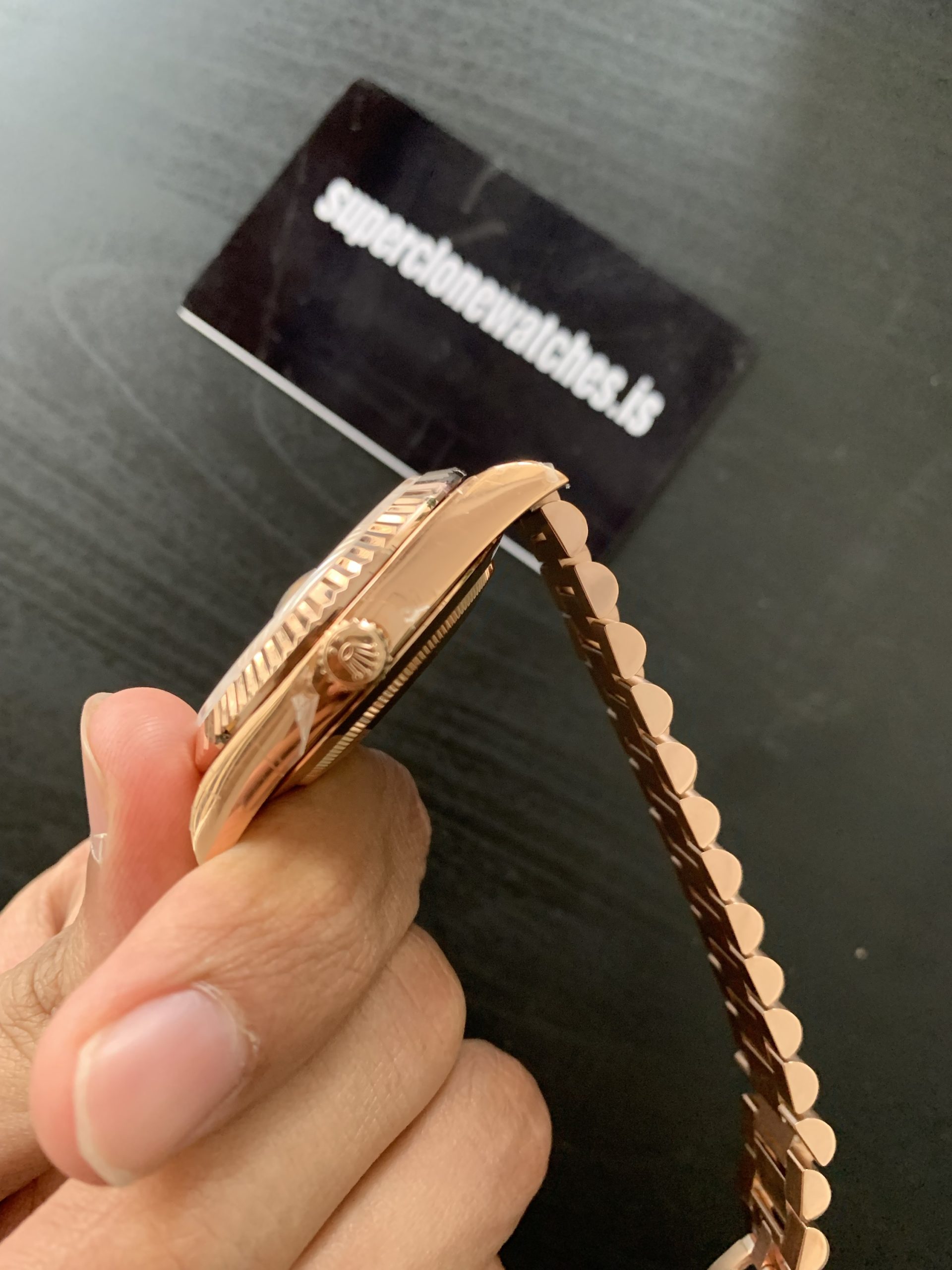 Clone Rolex Day Date 40 Rose Gold Sun Dust Dial