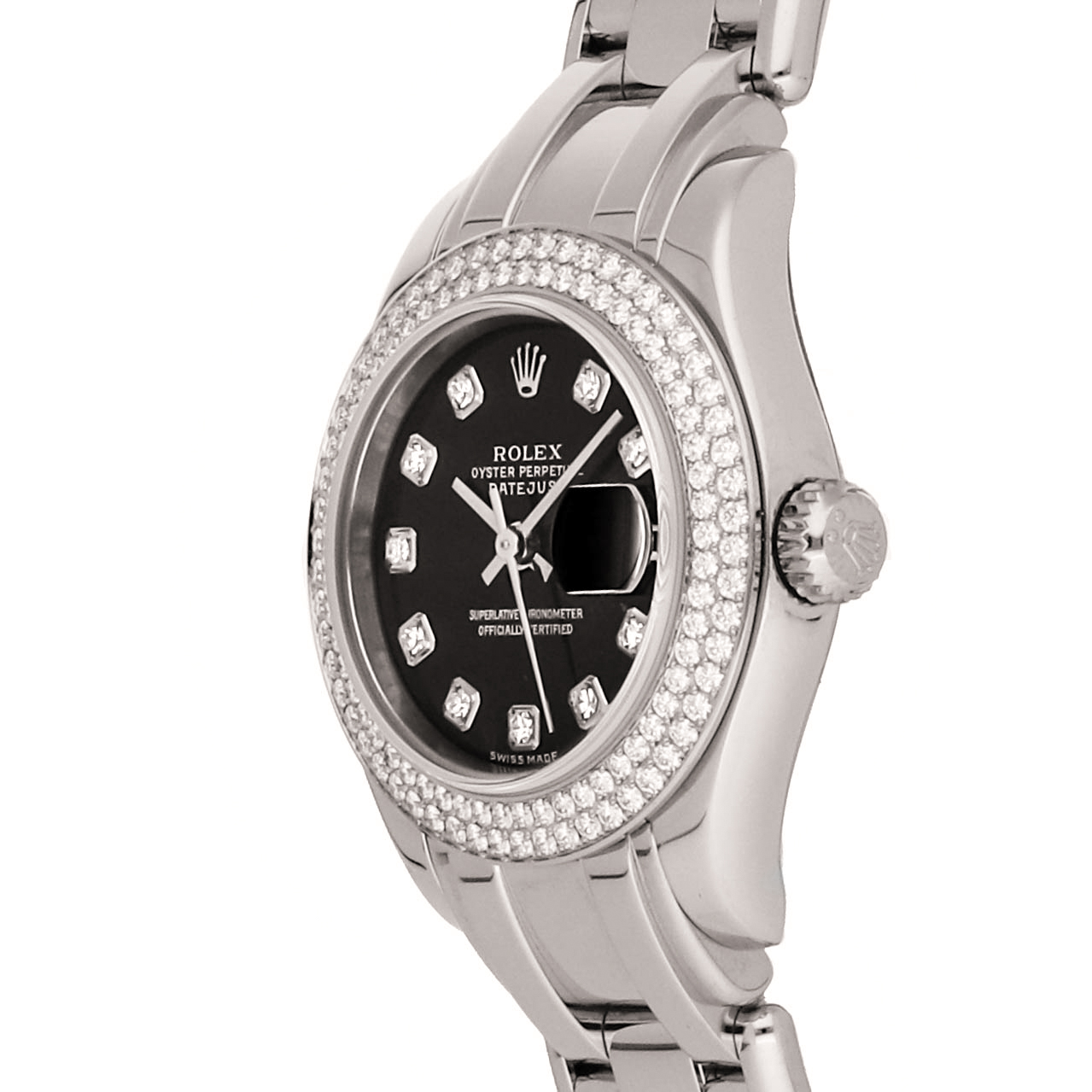 Rolex Super Clone Watch : Datejust Pearlmaster WG 80339 BLK DI PRL