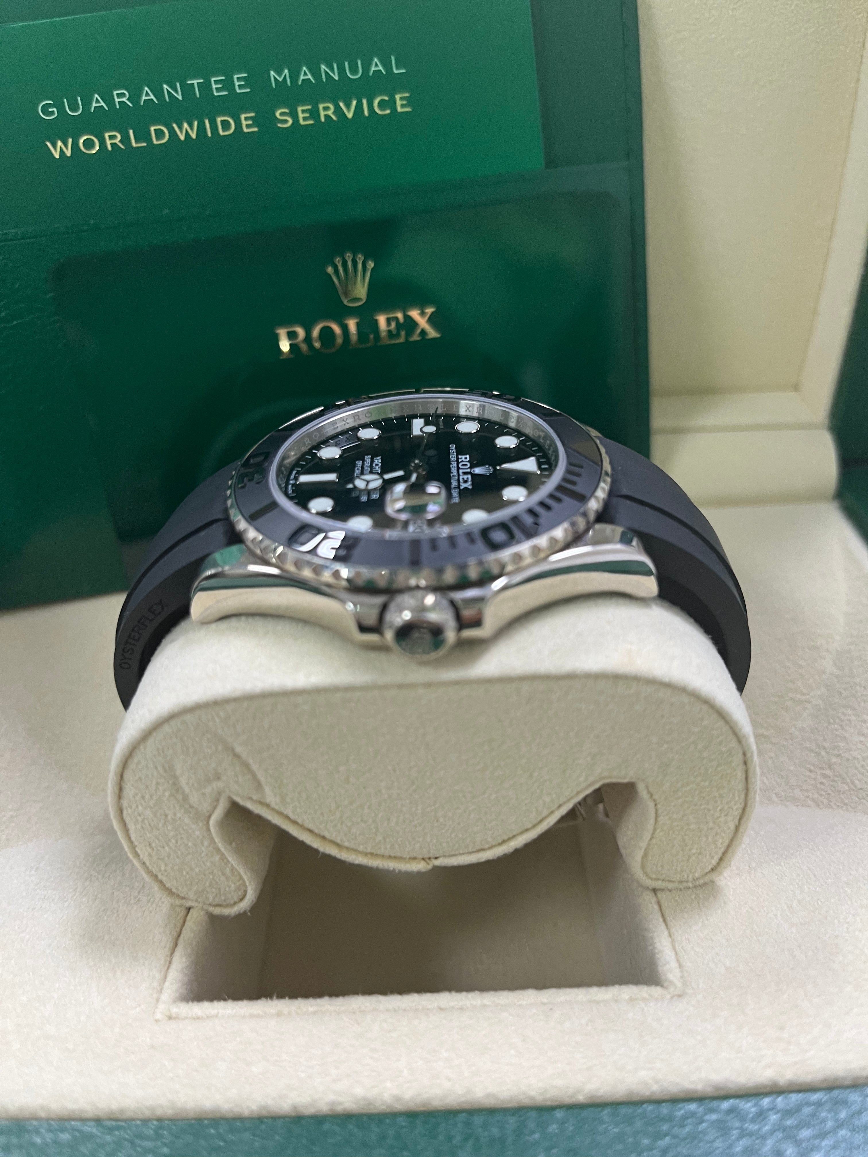 Rolex White Gold Yacht-Master 40 Watch - Black Dial - Oysterflex Strap
