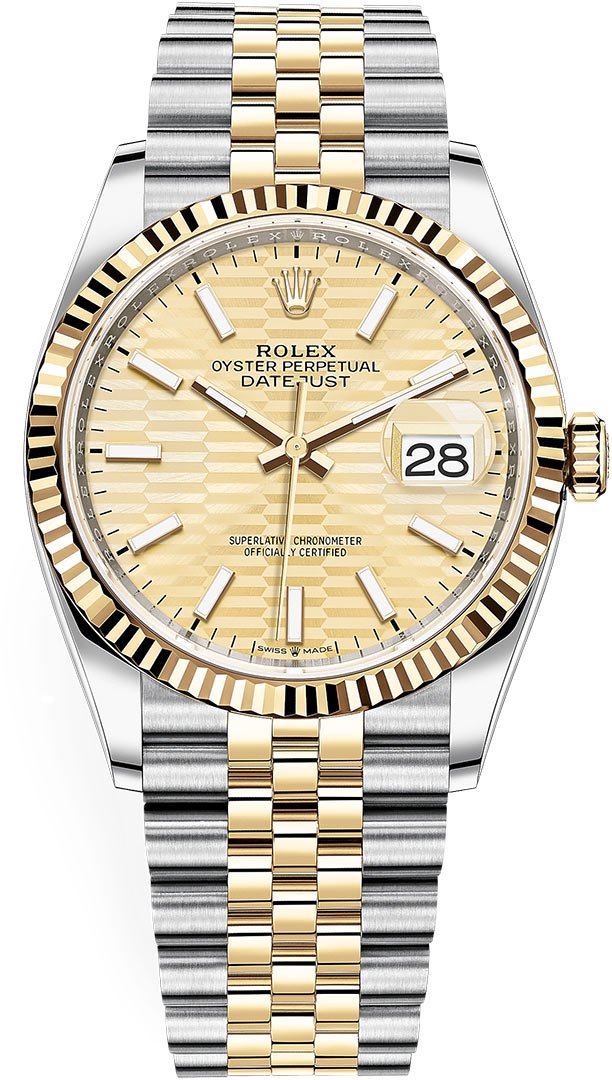 Rolex Datejust 36mm Steel and Yellow Gold Fluted Motif Dial Jubilee Bracelet (Reference # 126233)