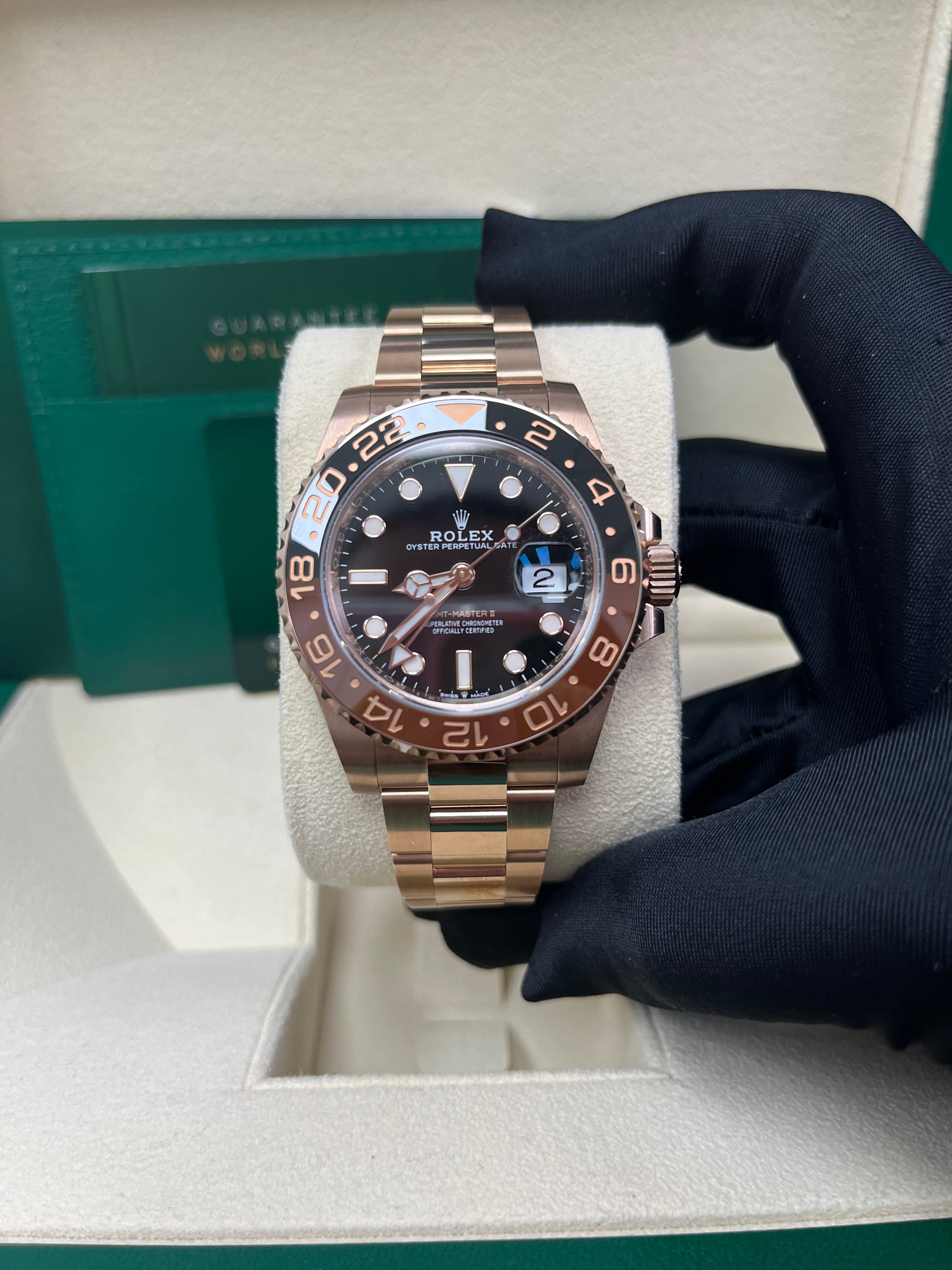 Rolex GMT-Master II 18K Everose Rose Gold - The Rootbeer- Black and Brown Bezel - Oyster Bracelet (Ref# 126715CHNR)