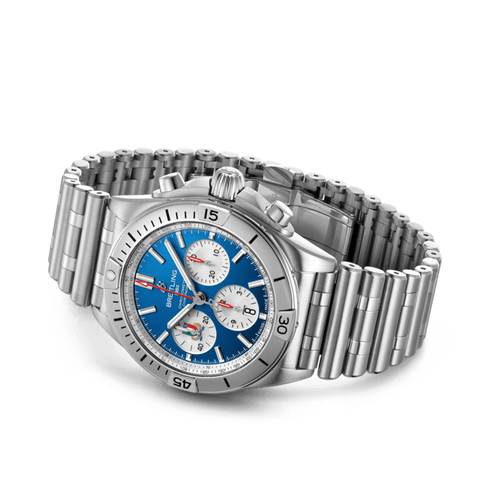 Breitling Chronomat B01 42 Six Nations Italy Blue Dial Silver Steel Strap Watch for Men - AB0134A41C1A1