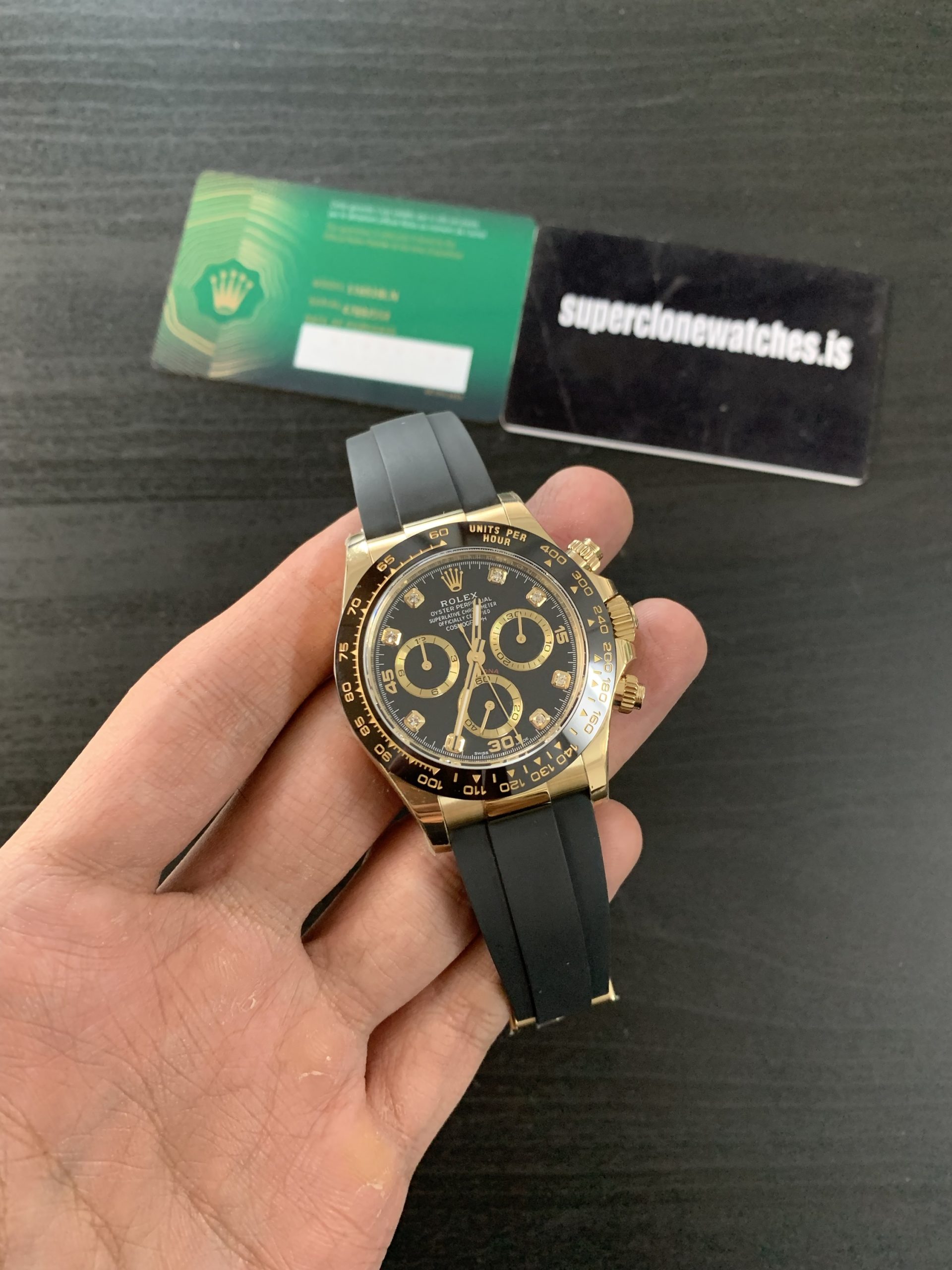 Rolex Cosmograph Daytona Oysterflex Yellow Gold Black Diamond Dial